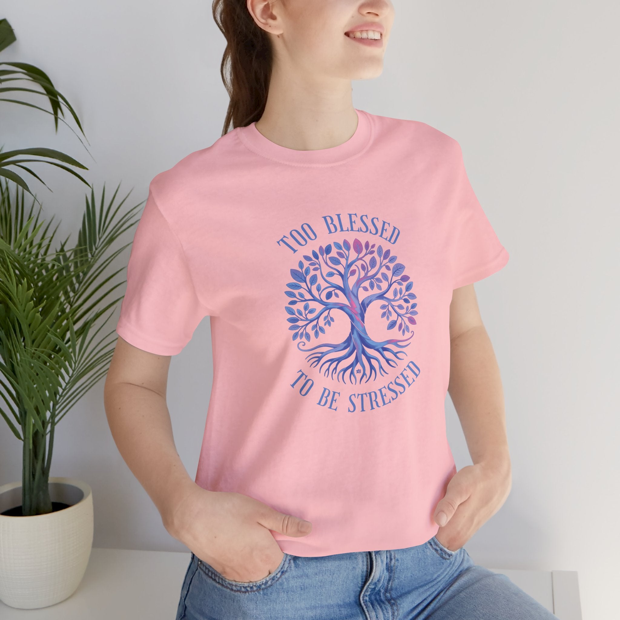 Too Blessed To Be Stressed - Light Blue Tree - T-Shirt