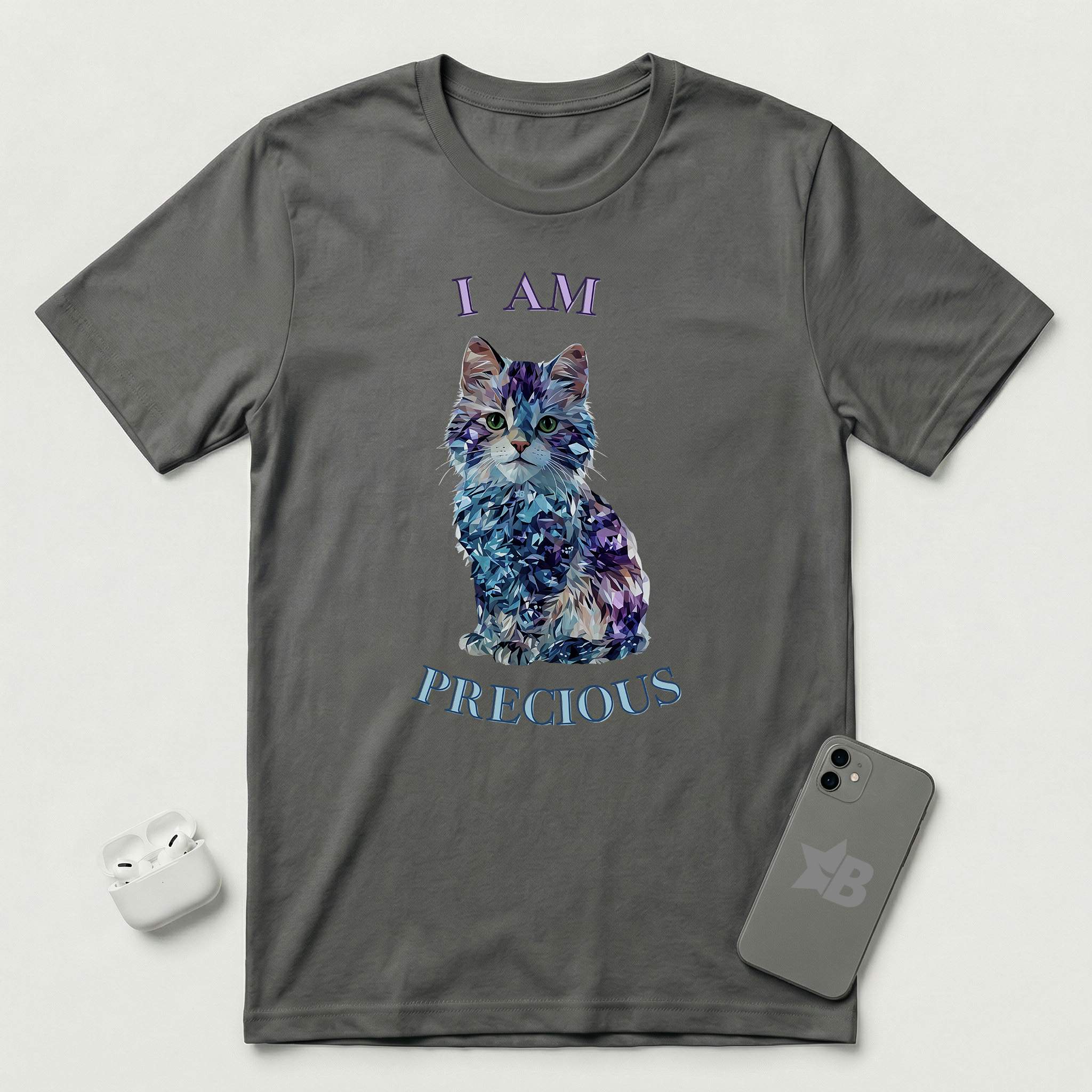 I Am Precious - Diamond Cat - T-Shirt - Asphalt mockup