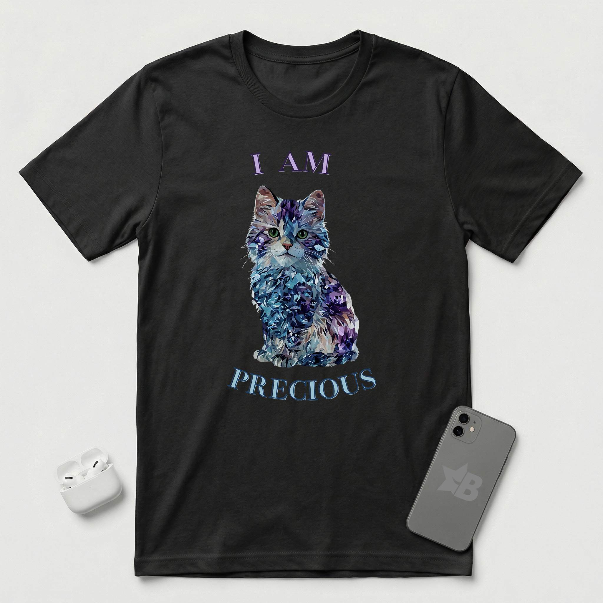 I Am Precious - Diamond Cat - T-Shirt - Black mockup