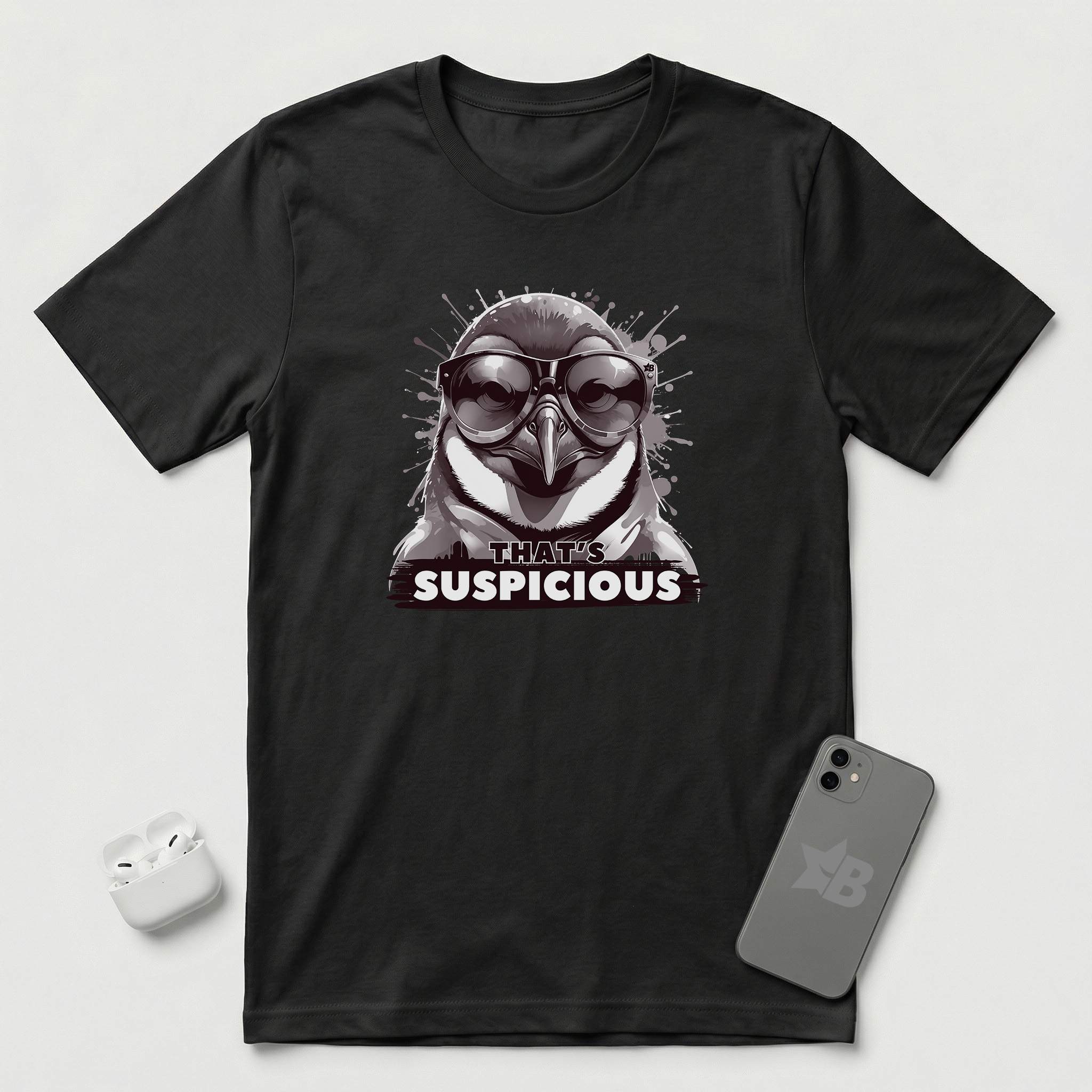 That's Suspicious - Penguin - T-Shirt - Black mockup