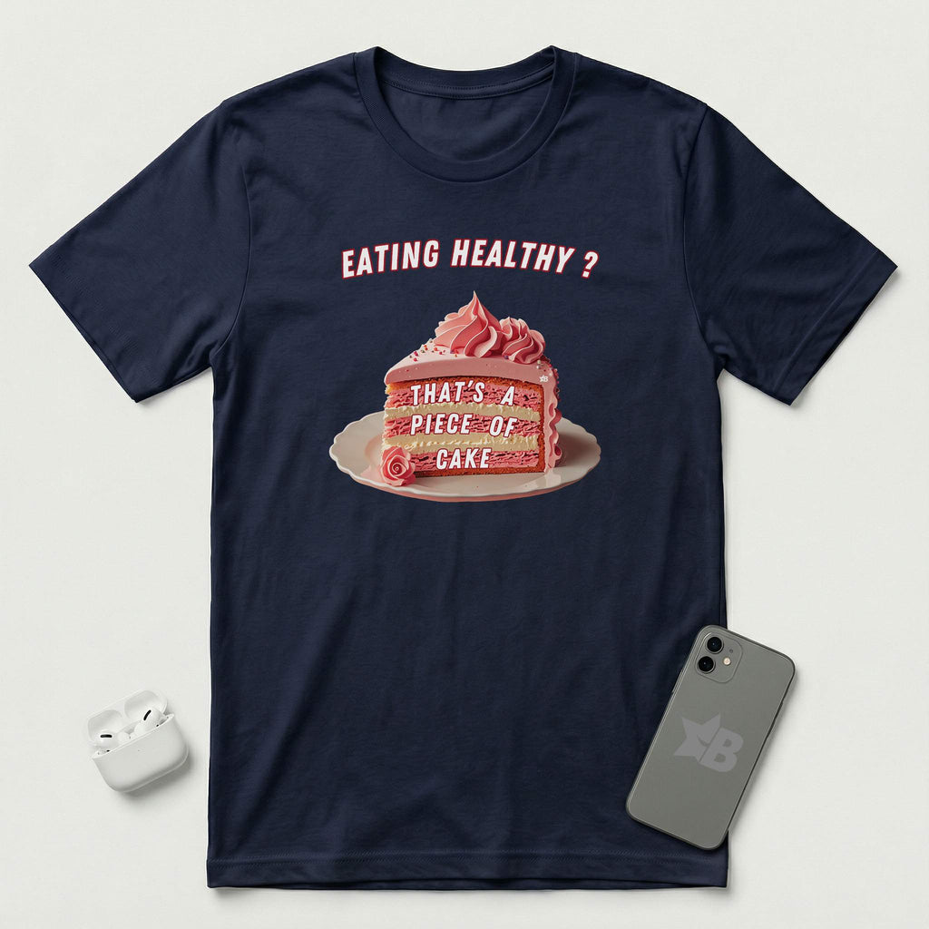 Eating Healthy? - Pink Cake - T-Shirt - Navy mockup