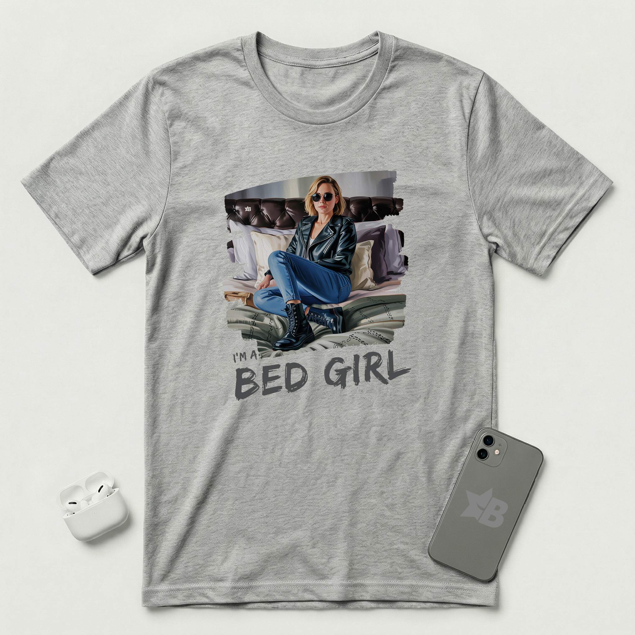 I'm a Bed Girl - Golden Flame - T-Shirt - Athletic Heather mockup