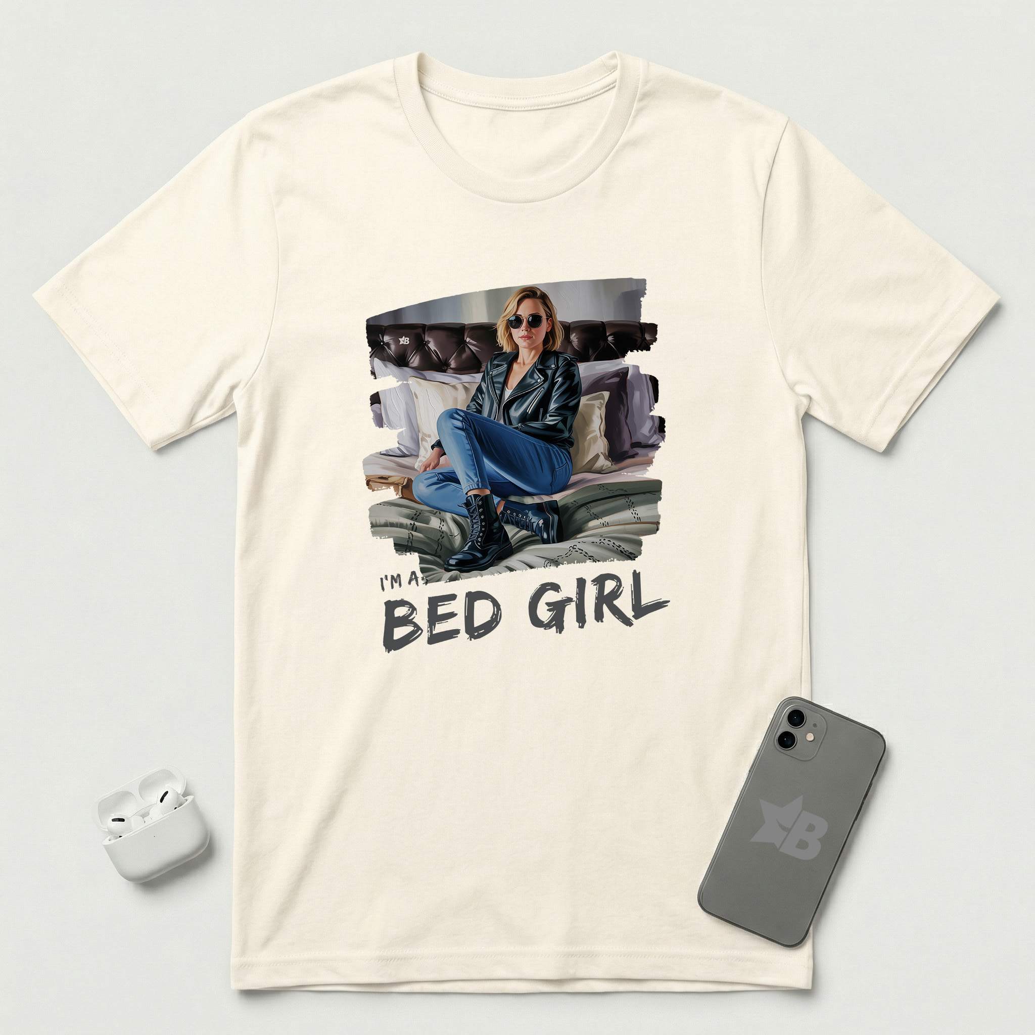 I'm a Bed Girl - Golden Flame - T-Shirt - Natural mockup