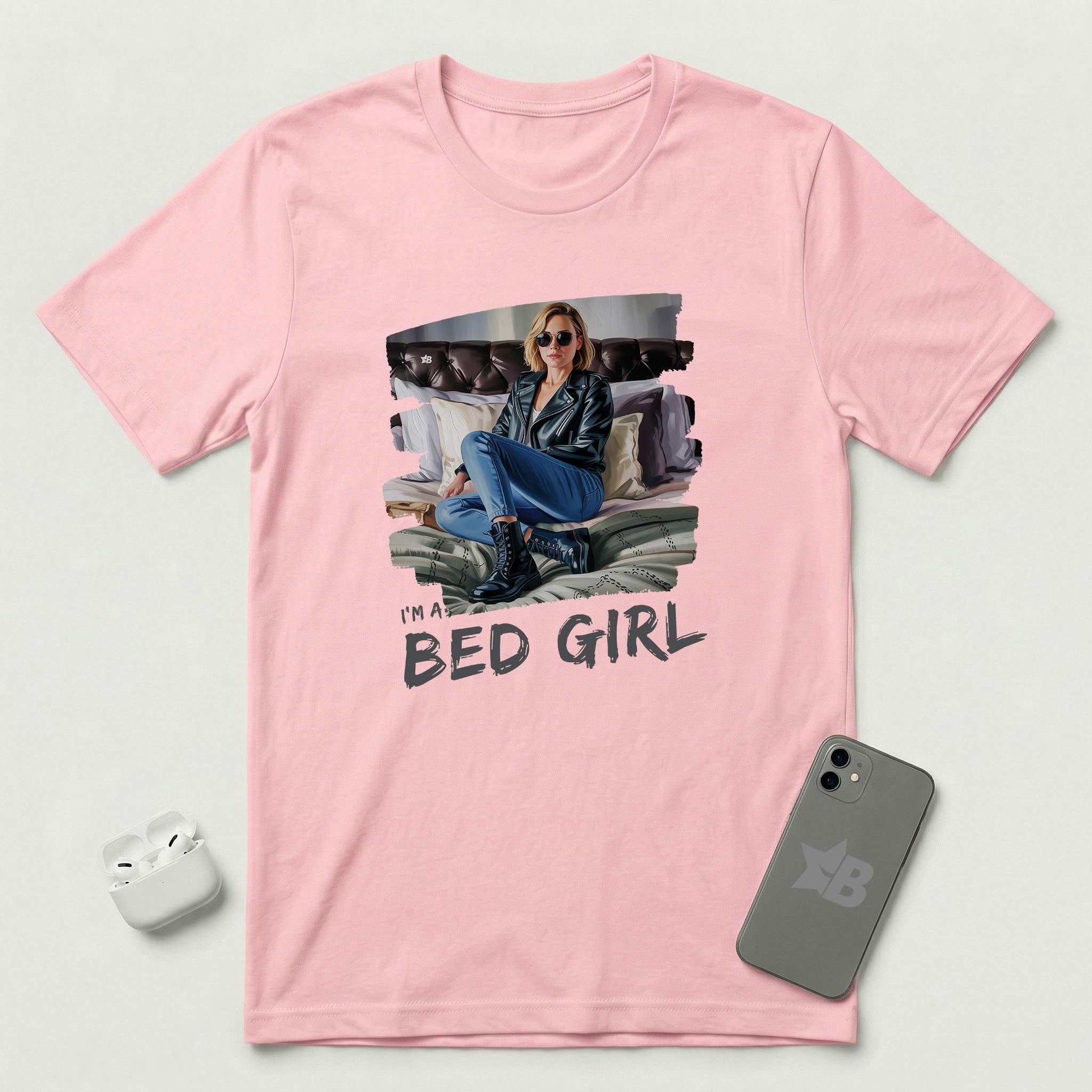 I'm a Bed Girl - Golden Flame - T-Shirt - Pink mockup