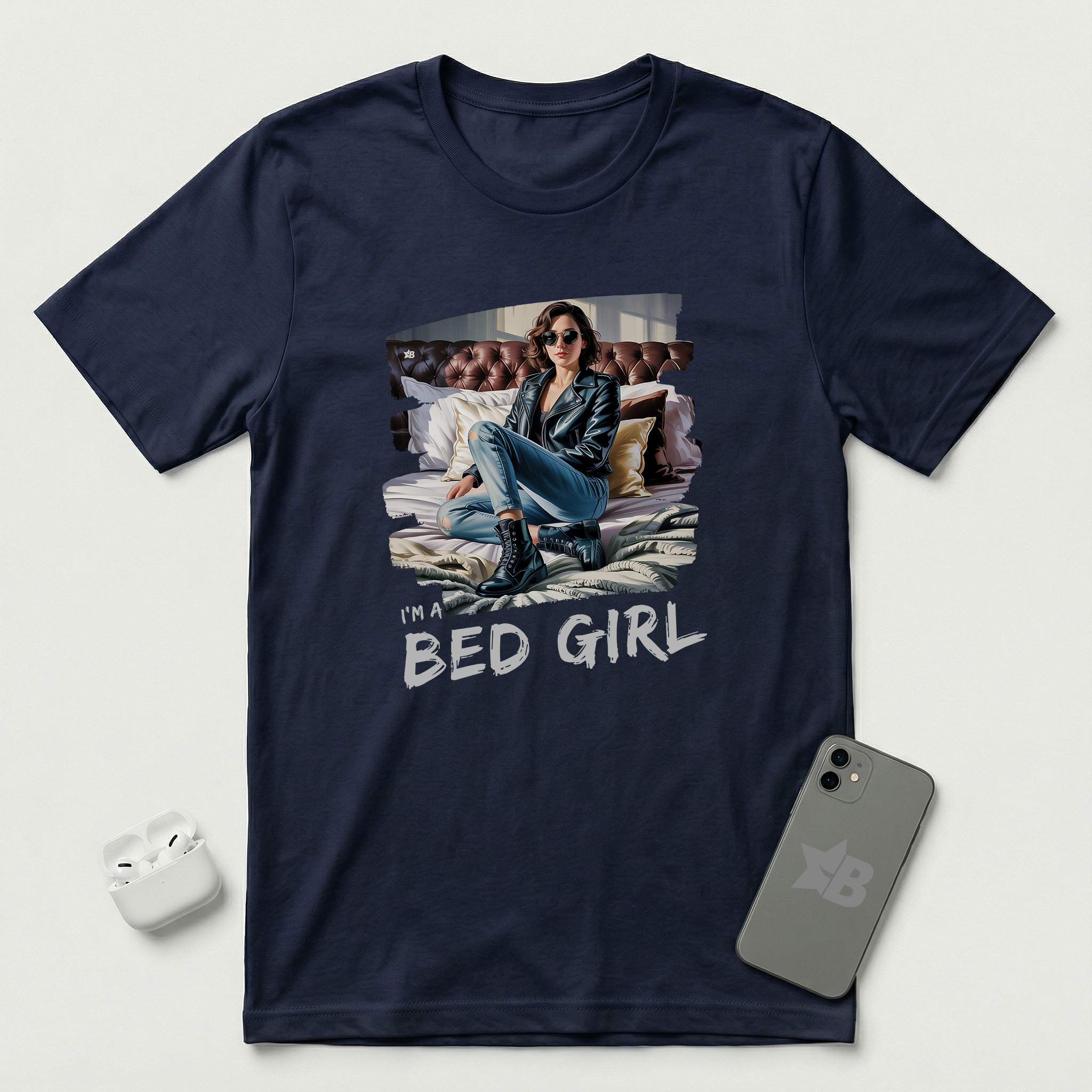 I'm a Bed Girl - Dark Spark - T-Shirt - Navy mockup