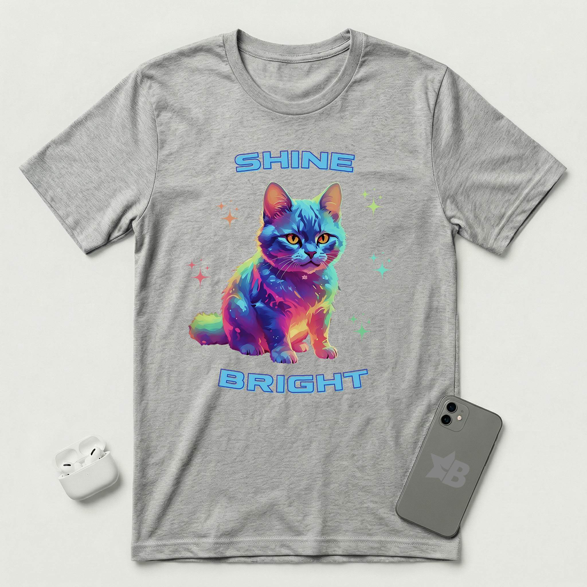 Shine Bright - Multicolored Cat - T-Shirt - Athletic Heather mockup
