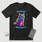 Shine Bright - Multicolored Cat - T-Shirt - Black mockup