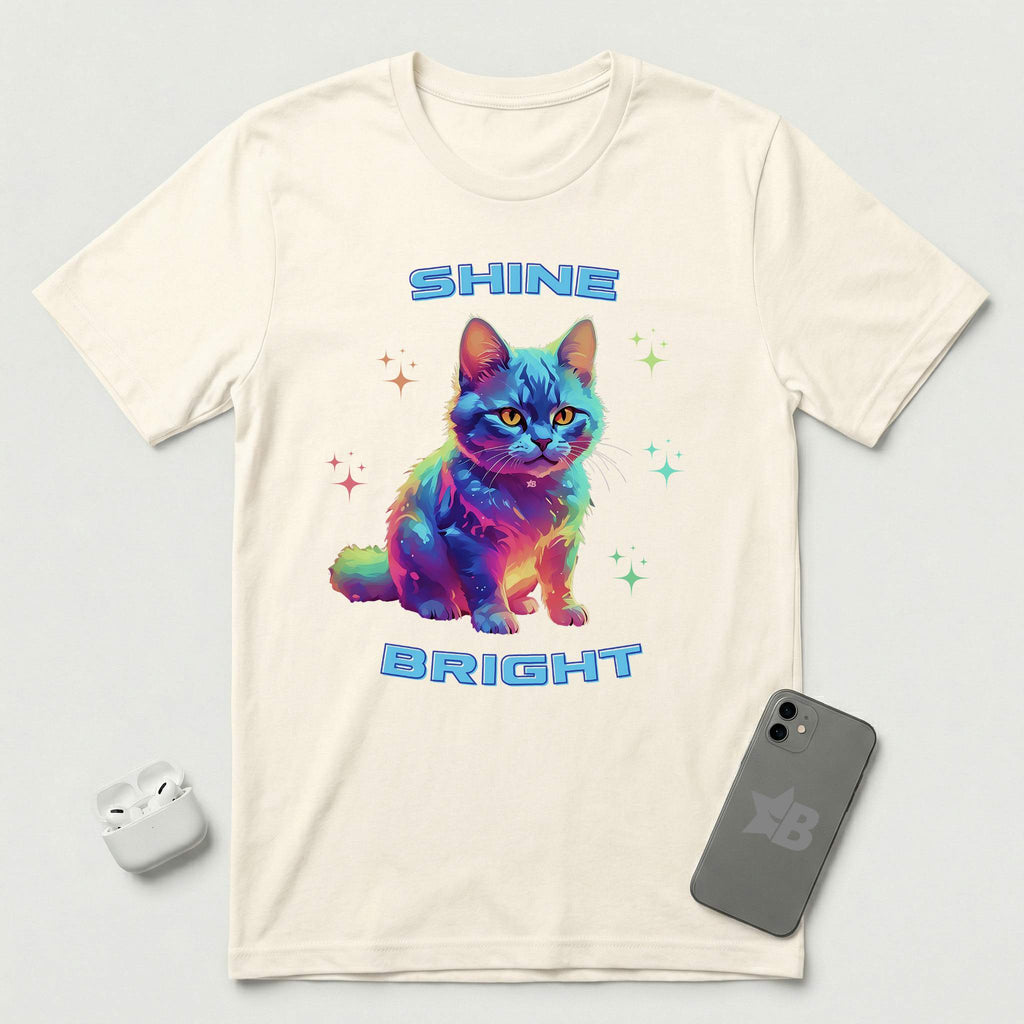 Shine Bright - Multicolored Cat - T-Shirt - Natural mockup