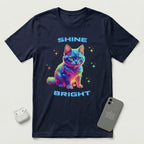 Shine Bright - Multicolored Cat - T-Shirt - Navy mockup