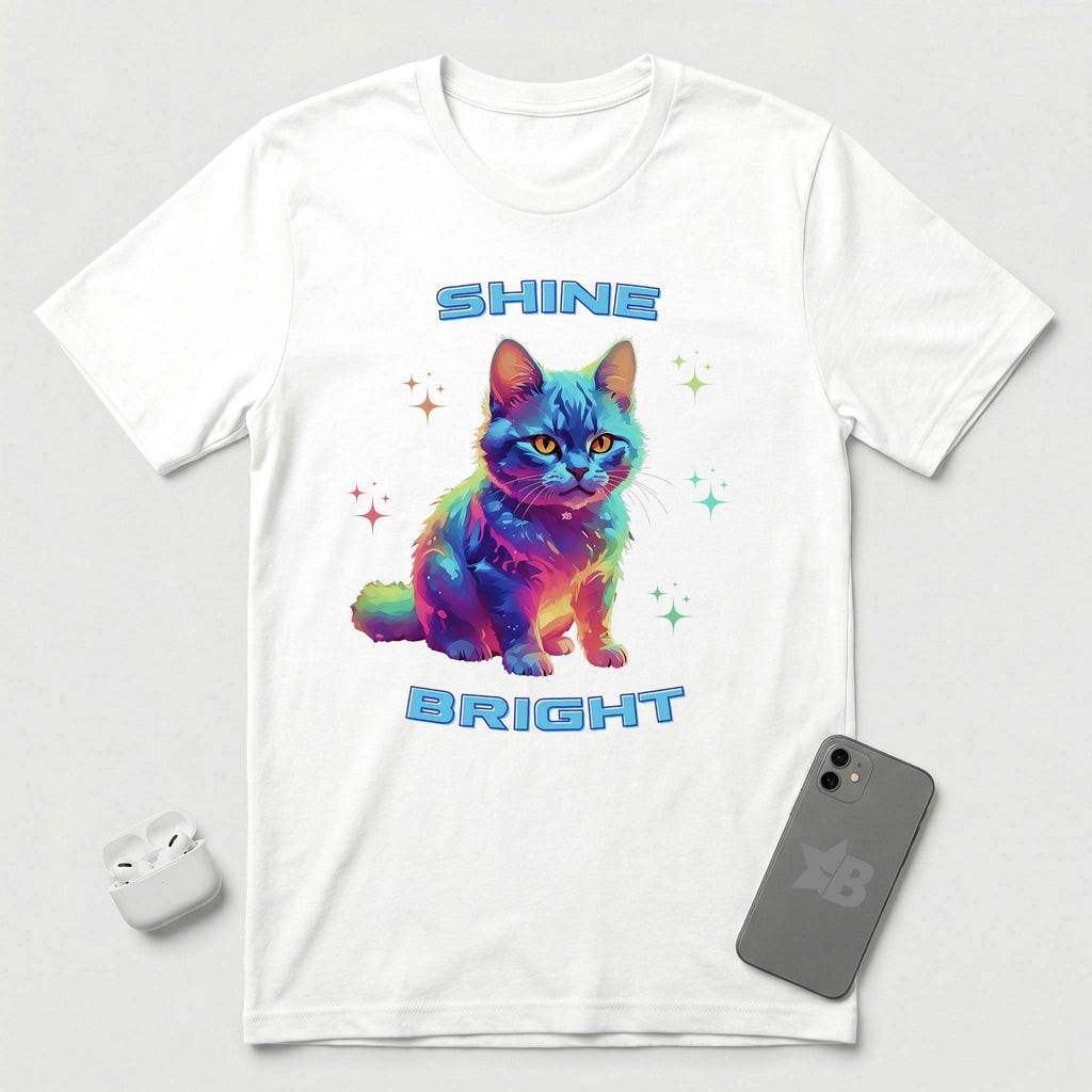 Shine Bright - Multicolored Cat - T-Shirt - White mockup