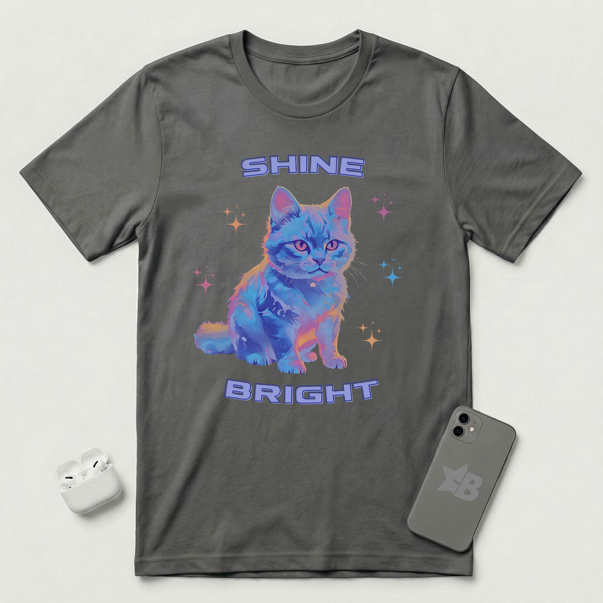 Shine Bright - Light Blue Cat - T-Shirt - Asphalt mockup