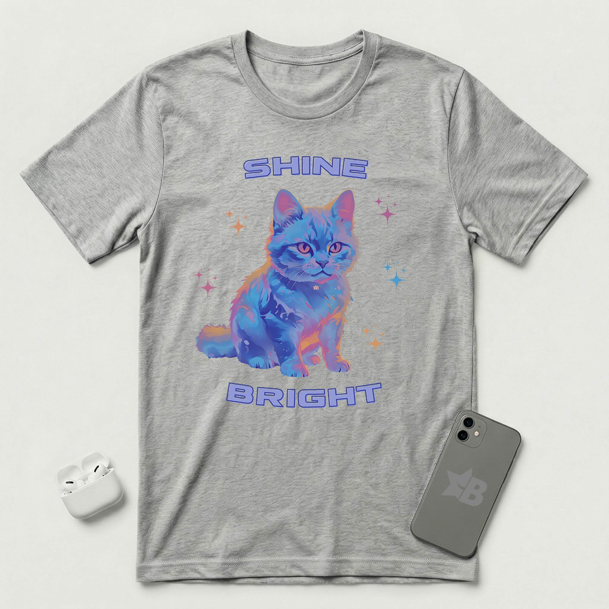 Shine Bright - Light Blue Cat - T-Shirt - Athletic Heather mockup