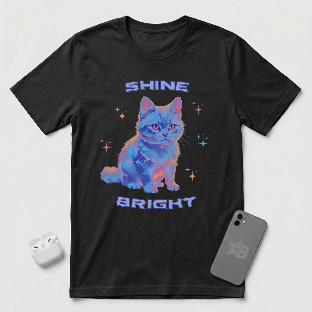 Shine Bright - Light Blue Cat - T-Shirt - Black mockup