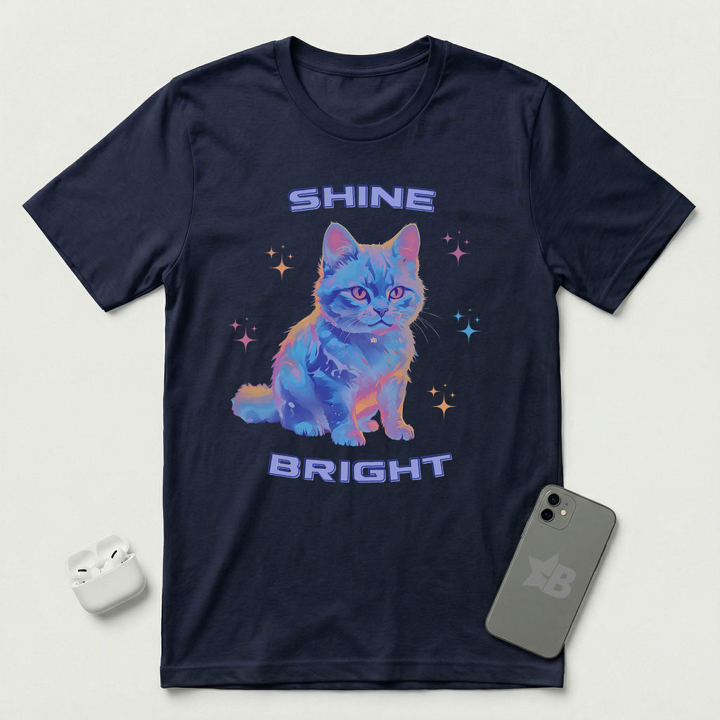 Shine Bright - Light Blue Cat - T-Shirt - Navy mockup