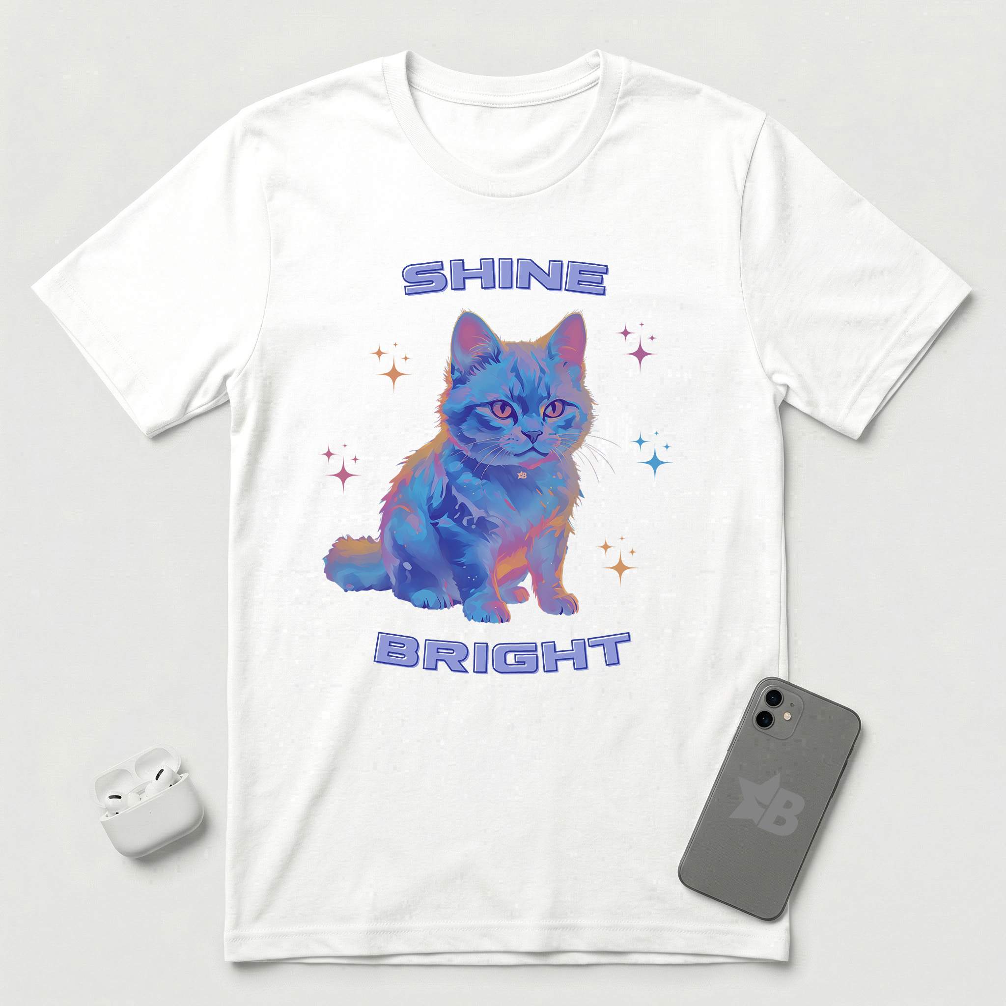 Shine Bright - Light Blue Cat - T-Shirt - White mockup