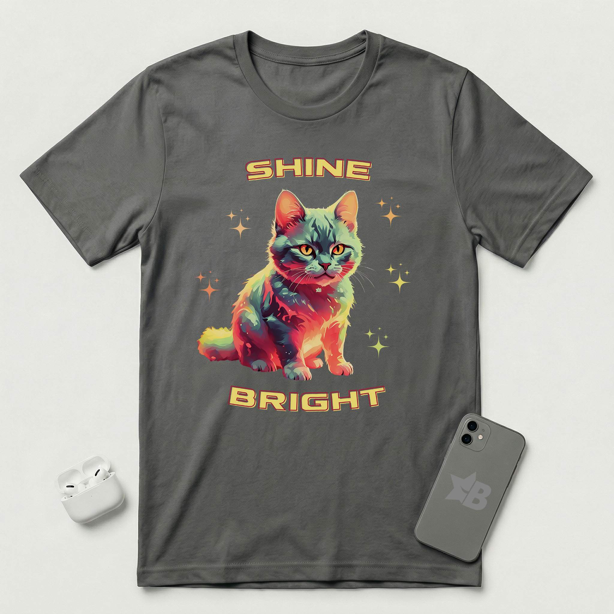 Shine Bright - Sunset Cat - T-Shirt - Asphalt mockup