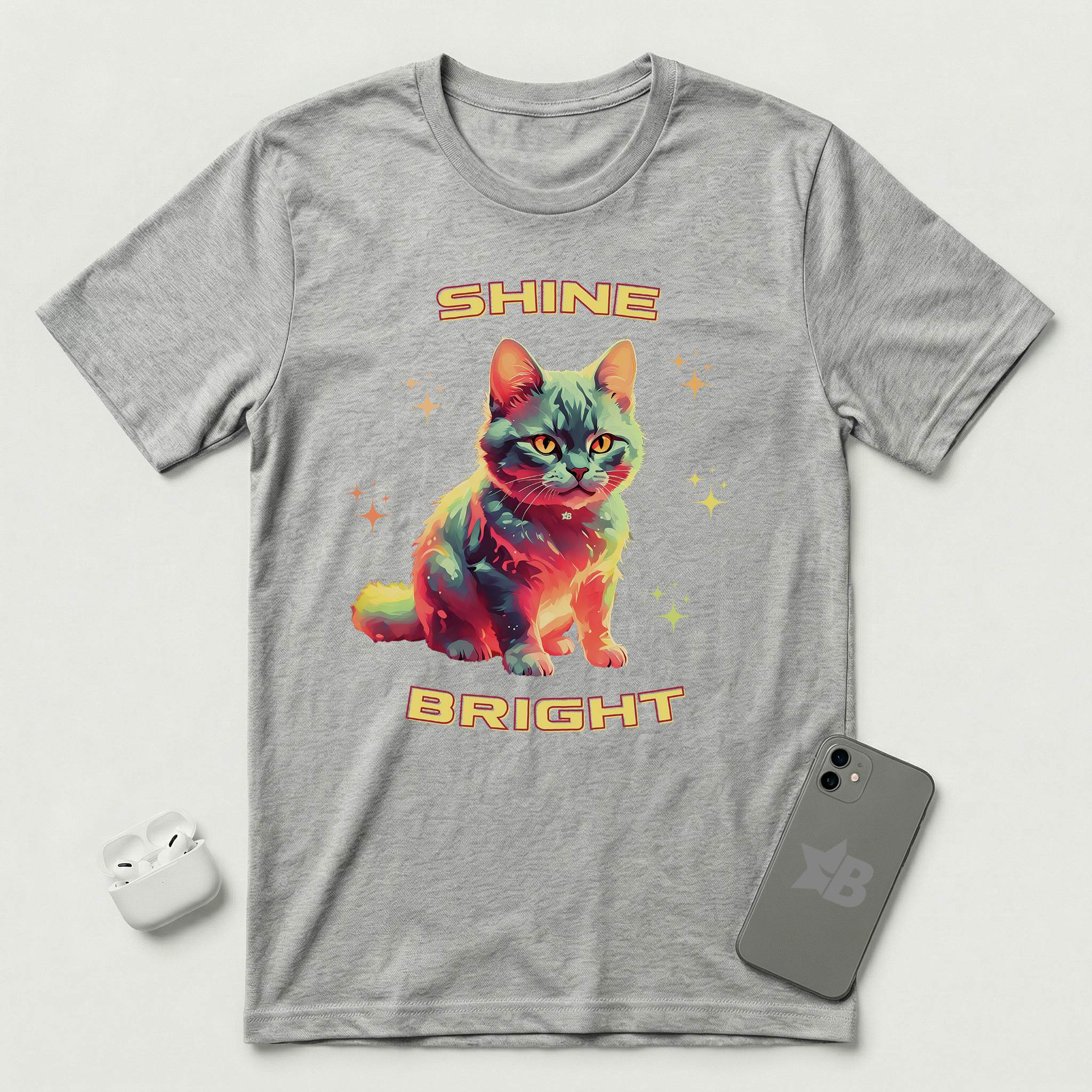 Shine Bright - Sunset Cat - T-Shirt - Athletic Heather mockup