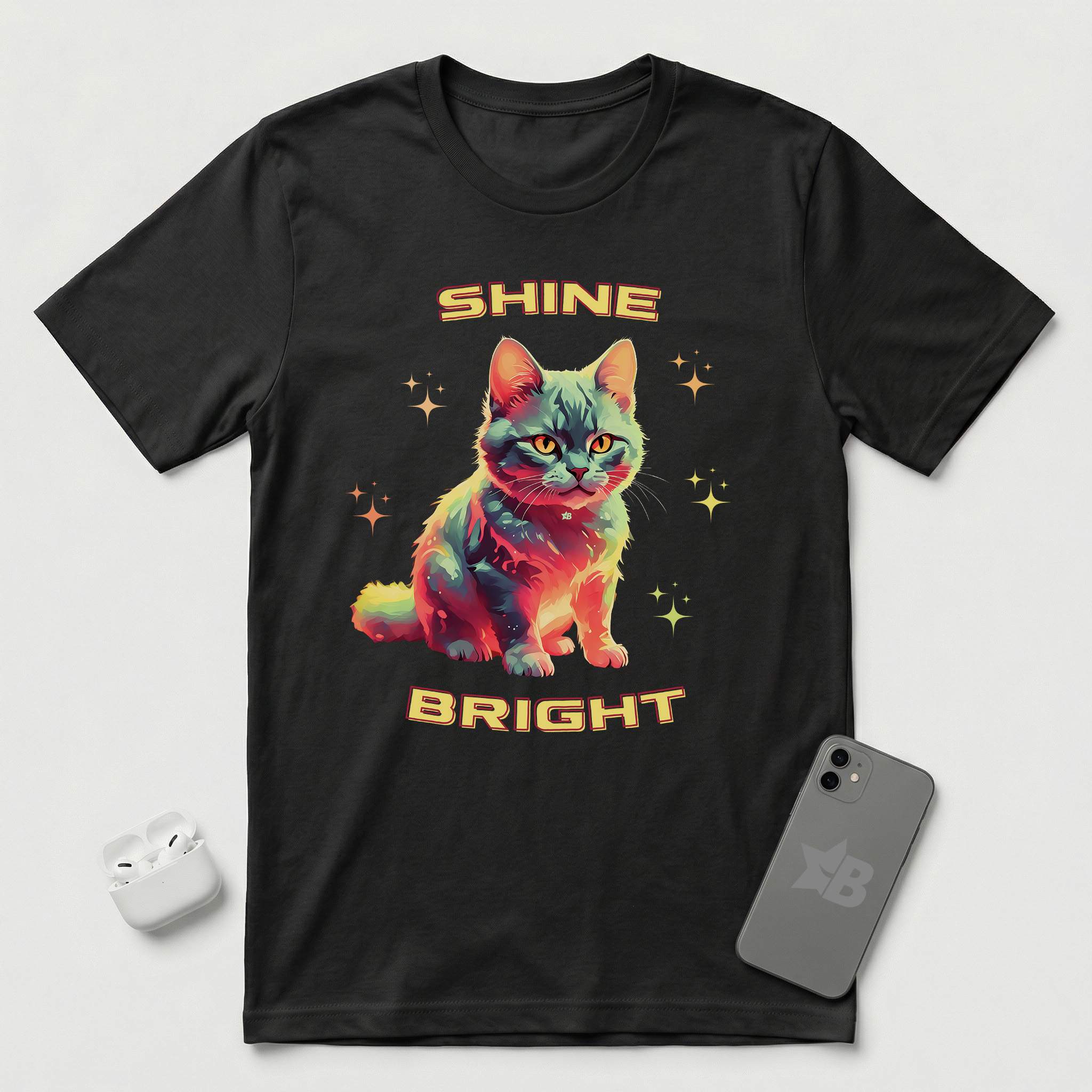 Shine Bright - Sunset Cat - T-Shirt - Black mockup