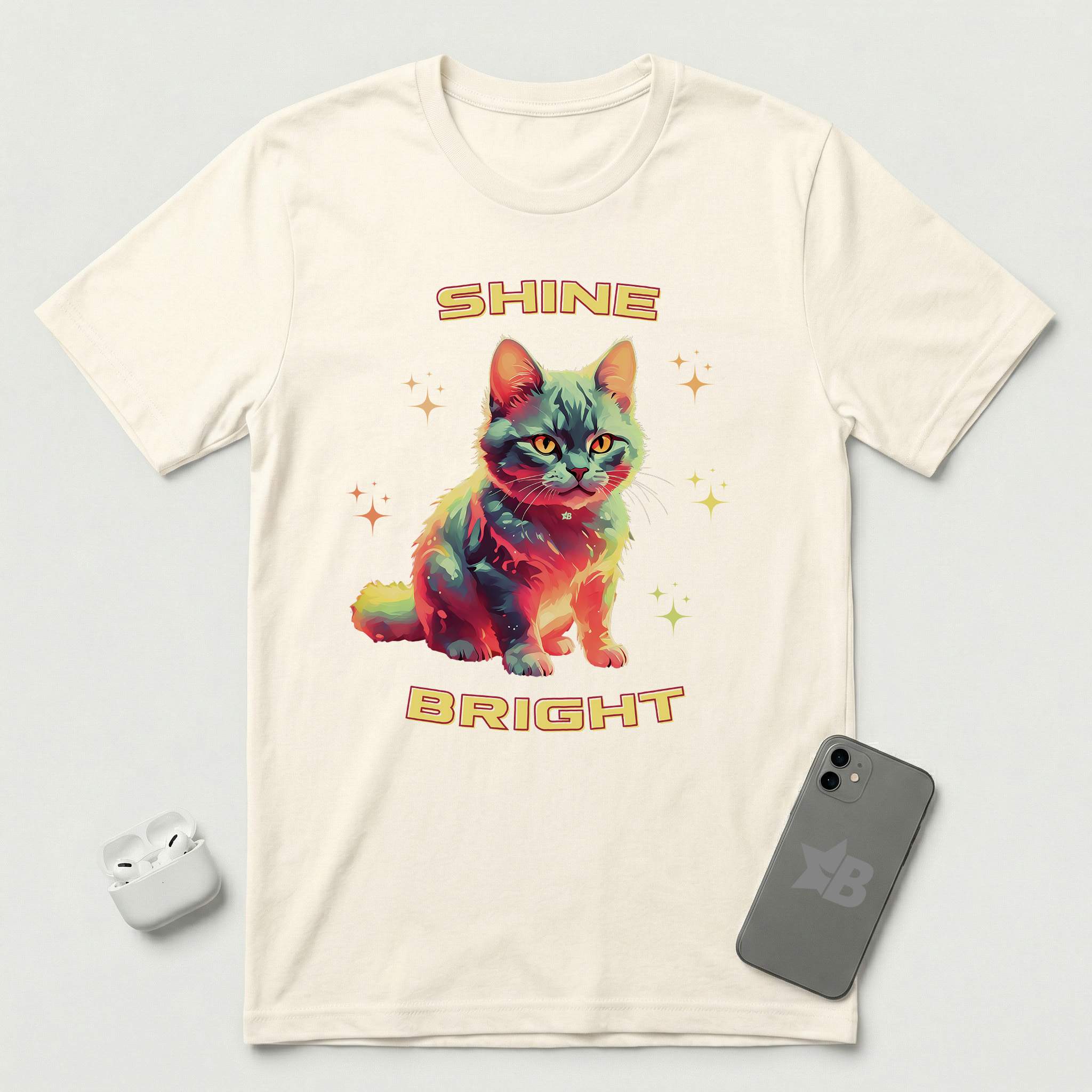 Shine Bright - Sunset Cat - T-Shirt - Natural mockup