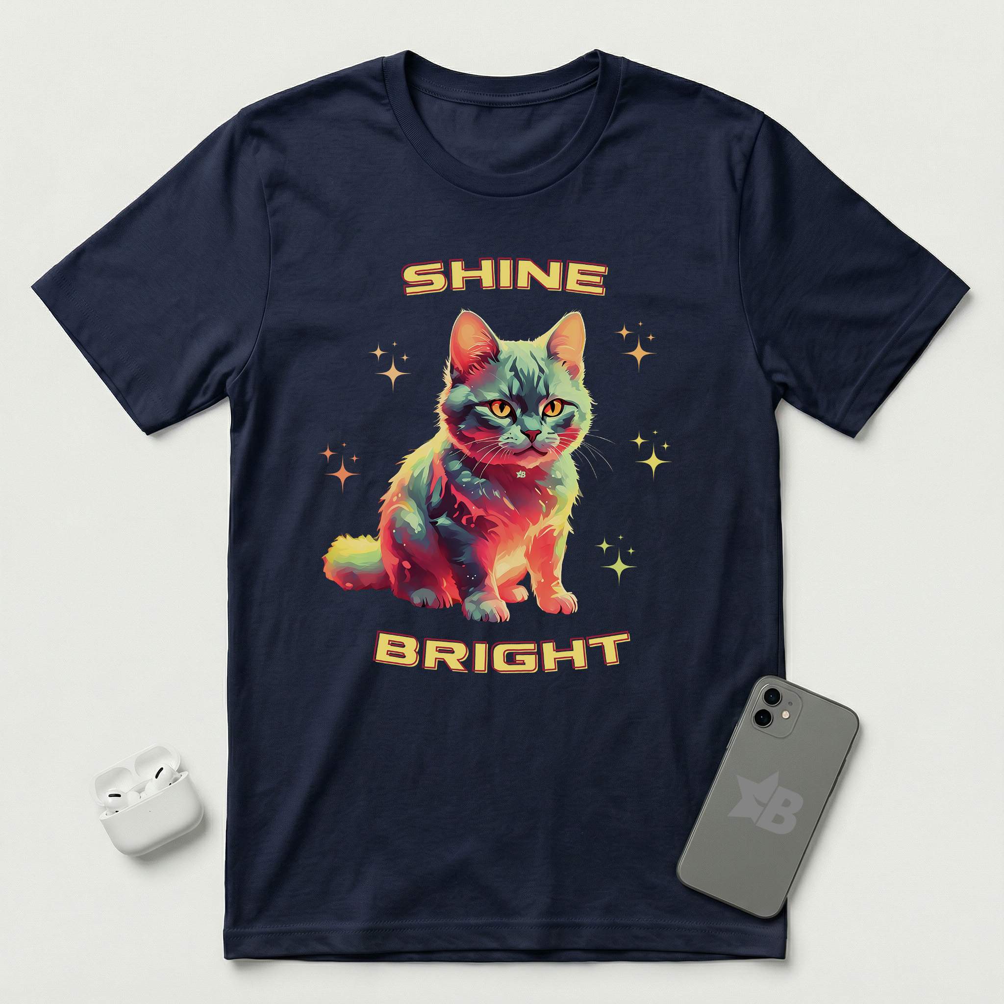 Shine Bright - Sunset Cat - T-Shirt - Navy mockup