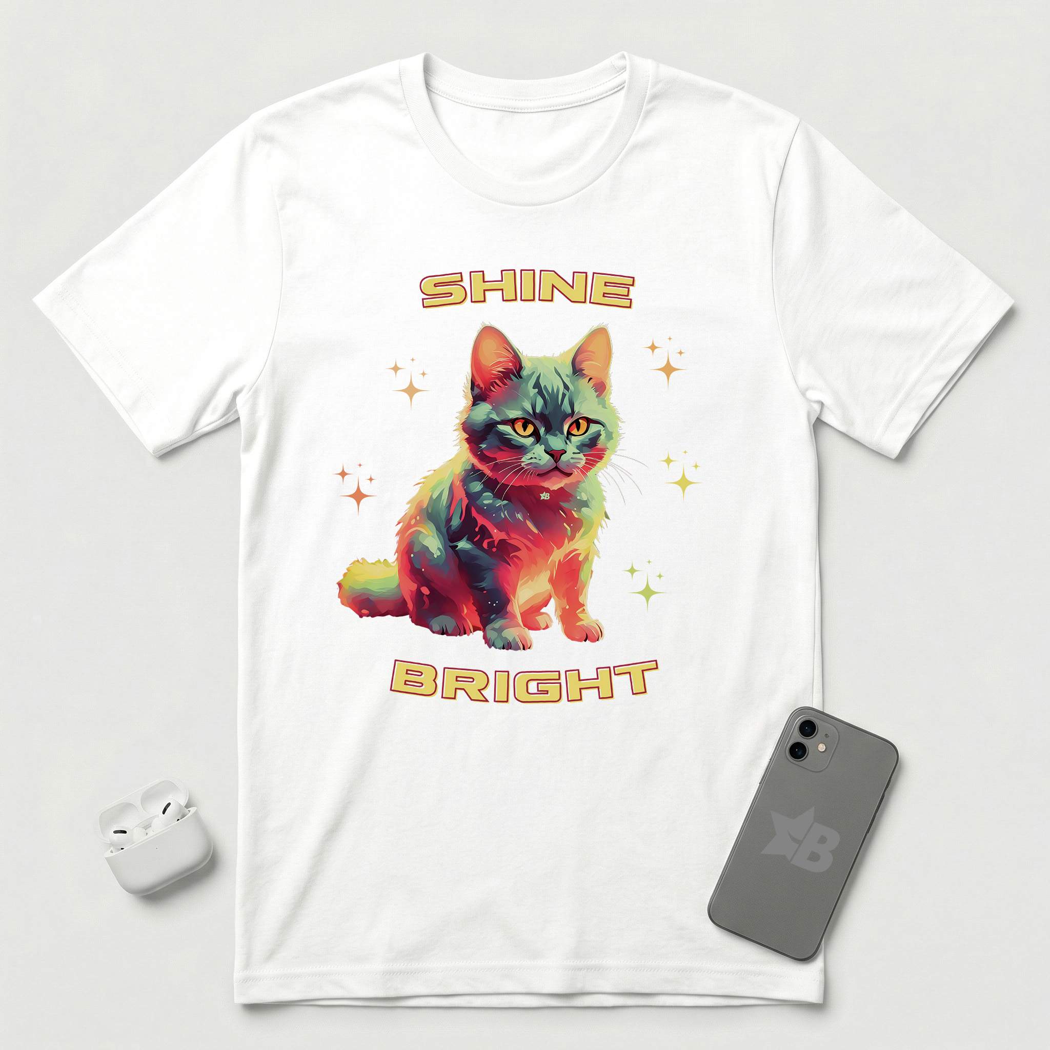 Shine Bright - Sunset Cat - T-Shirt - White mockup