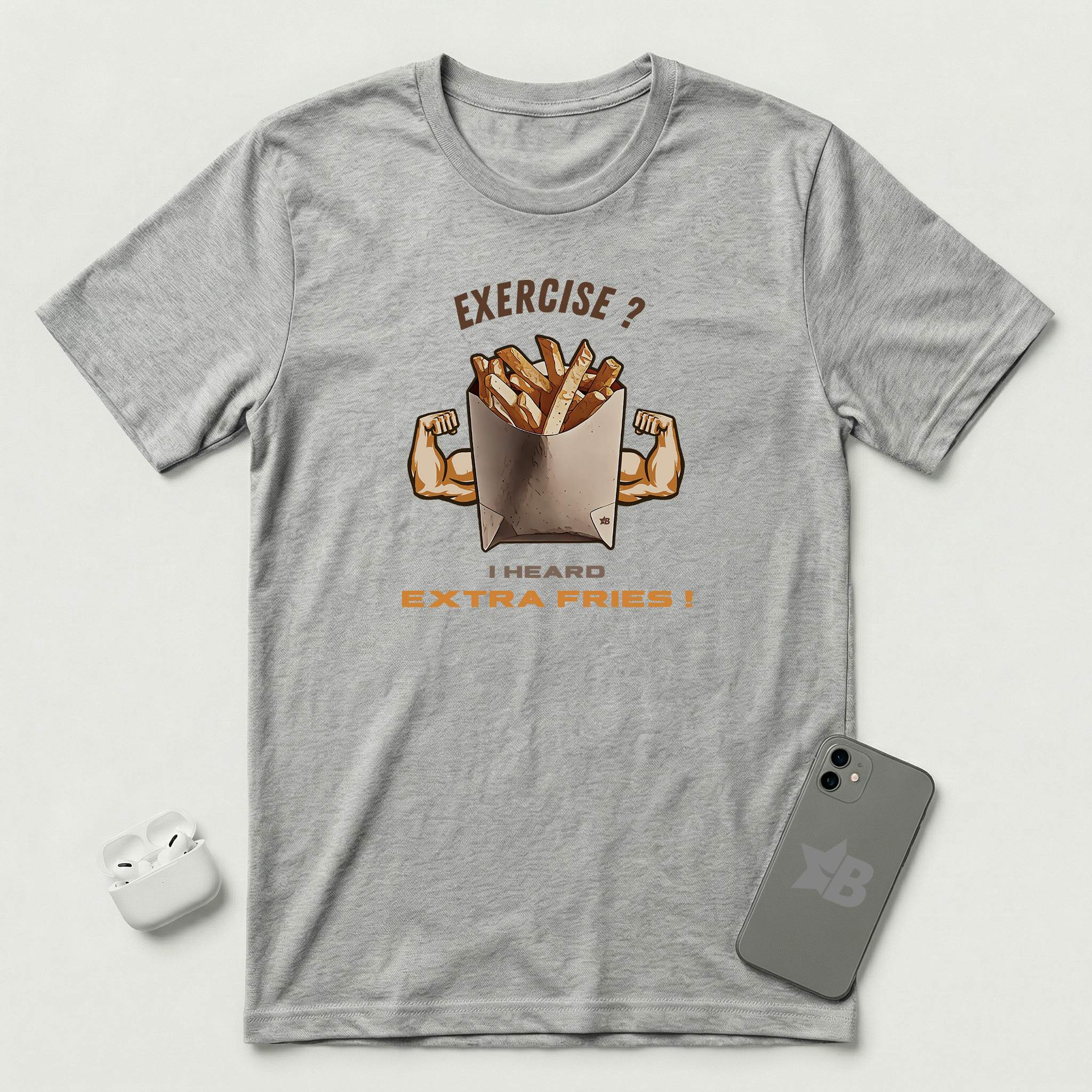 Exercise vs Extra Fries - T-Shirt - Athletic Heather mockup