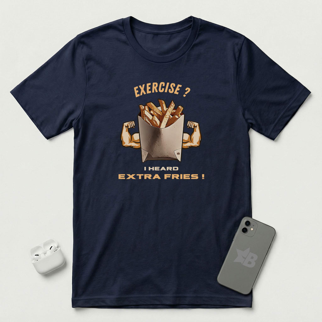 Exercise vs Extra Fries - T-Shirt - Navy mockup