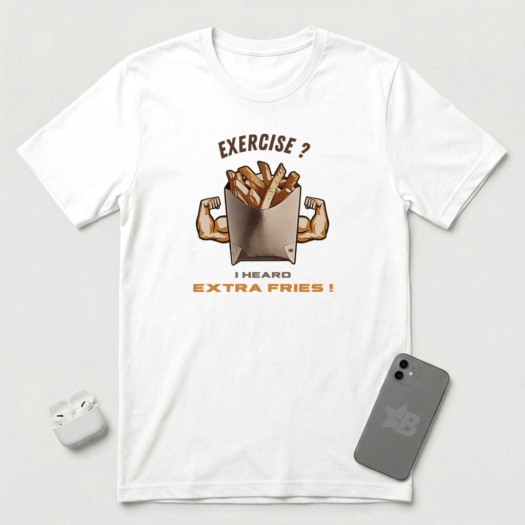 Exercise vs Extra Fries - T-Shirt - White mockup