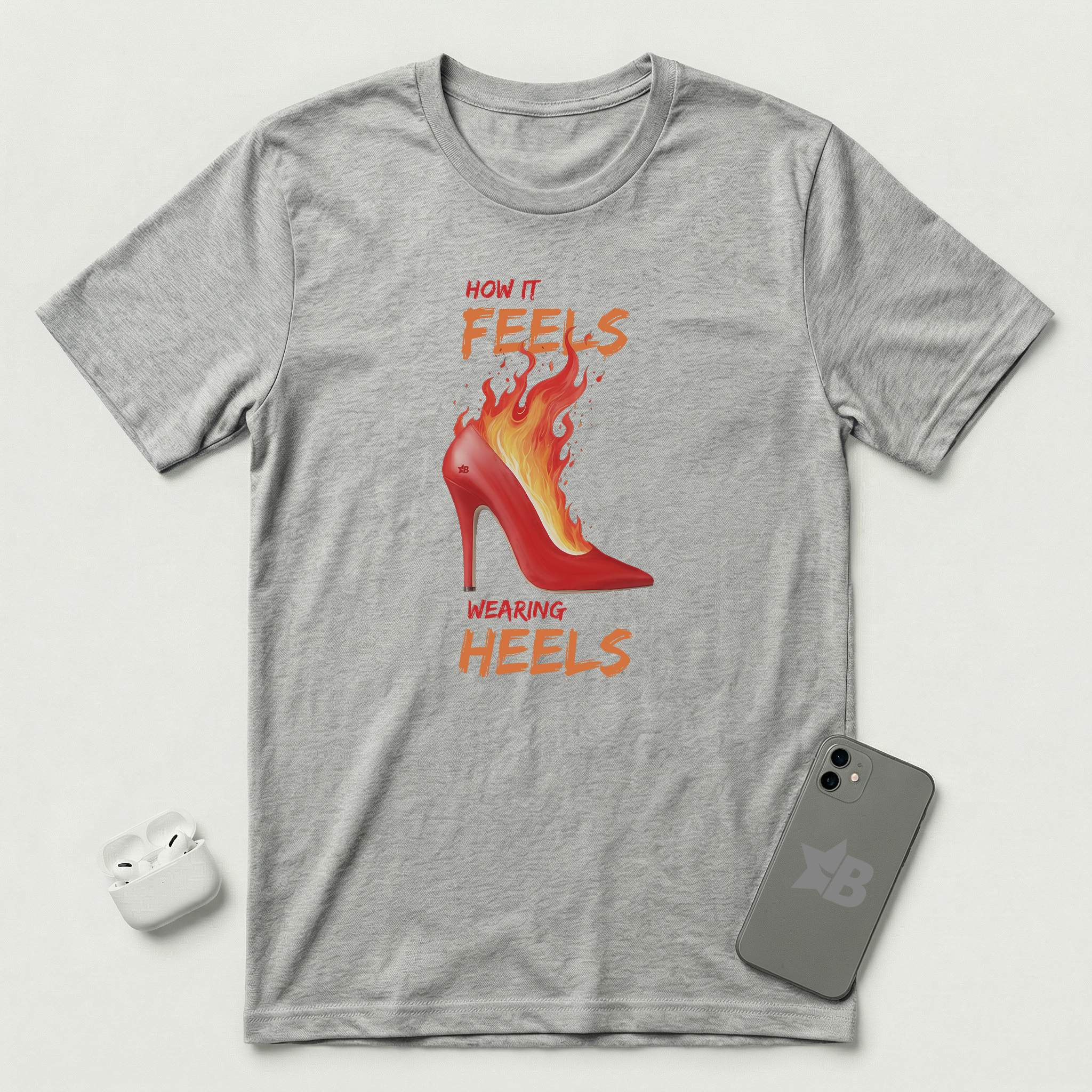 How it Feels Wearing Heels - Red Shoe - T-Shirt - Athletic Heather mockup