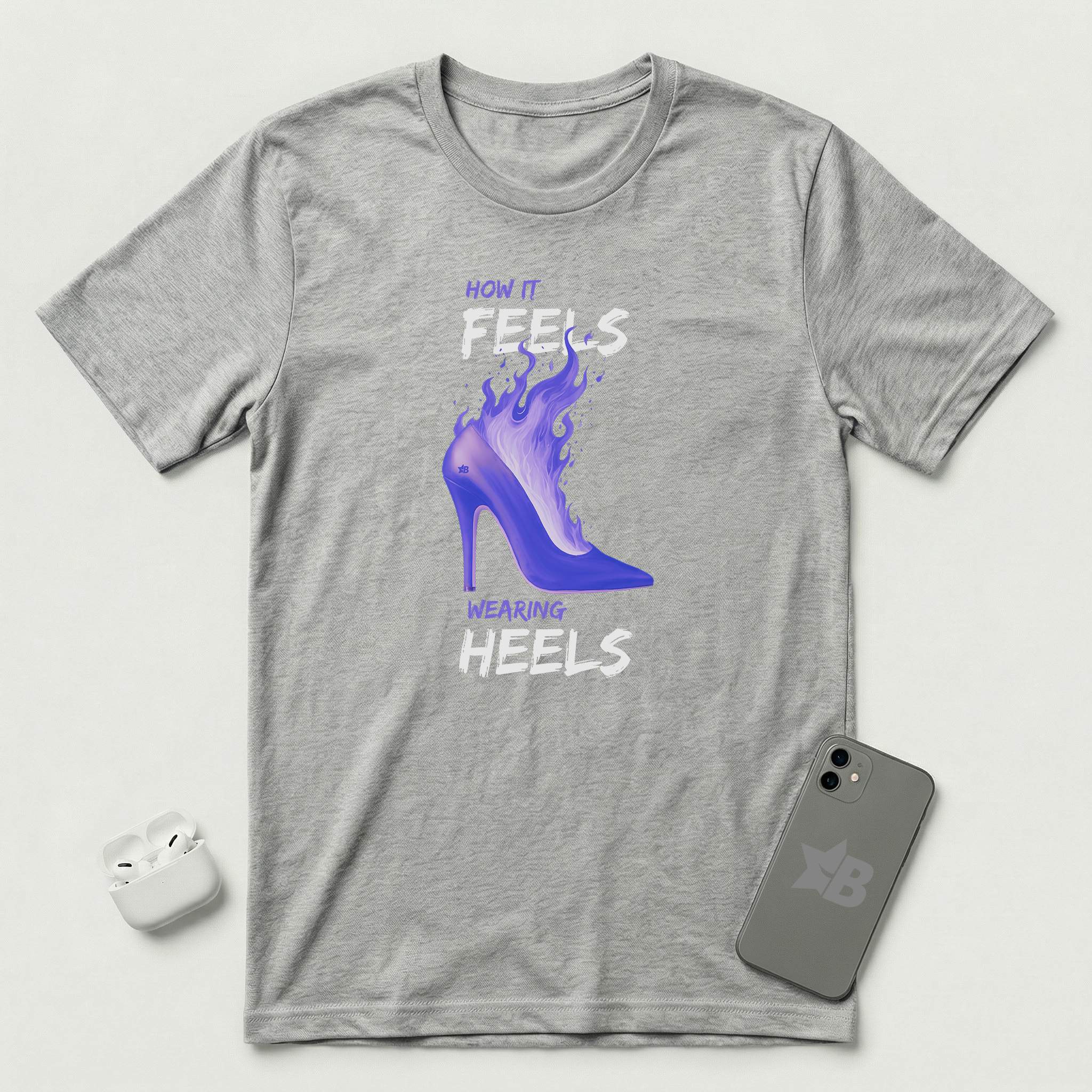 How it Feels Wearing Heels - Purple Shoe - T-Shirt - Athletic Heather mockup