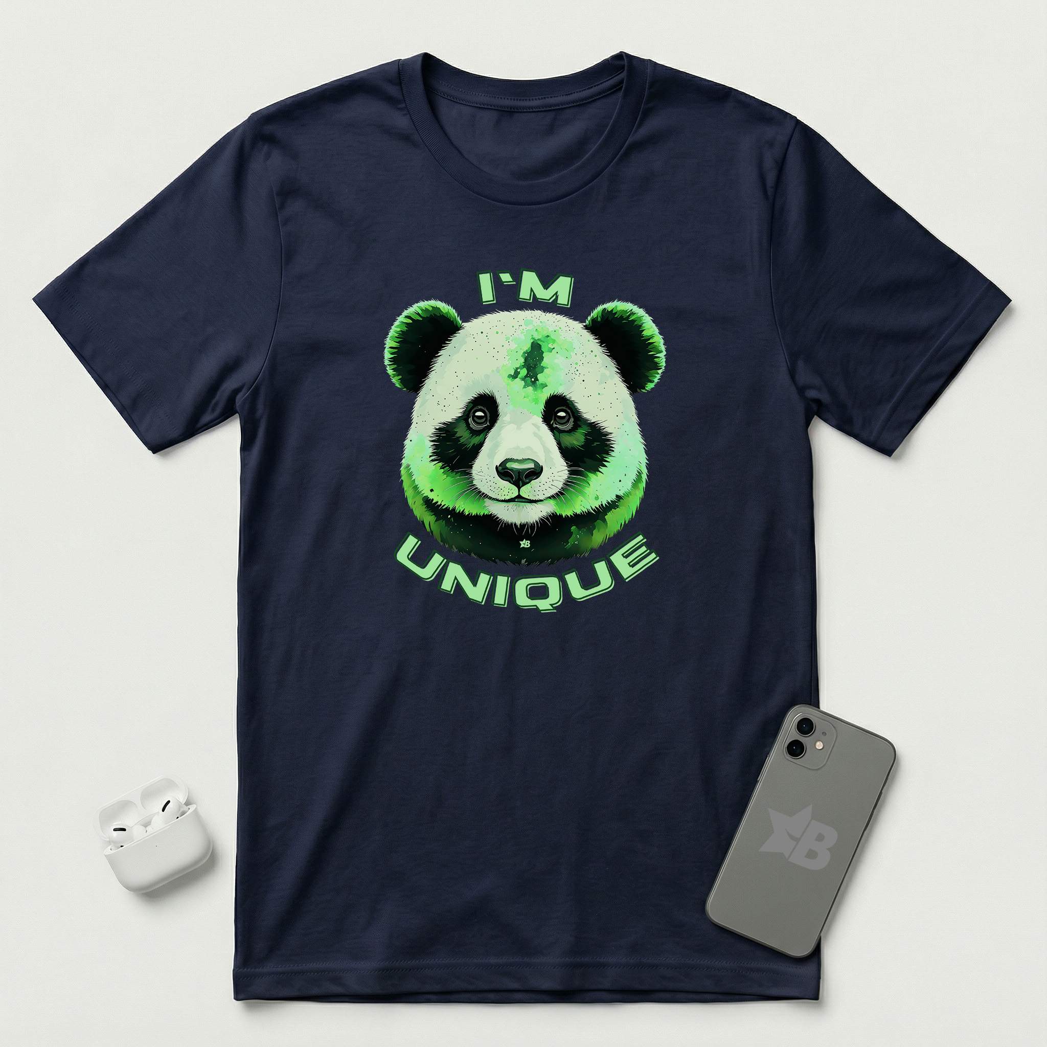 I'm Unique - Green Panda - T-Shirt - Navy mockup