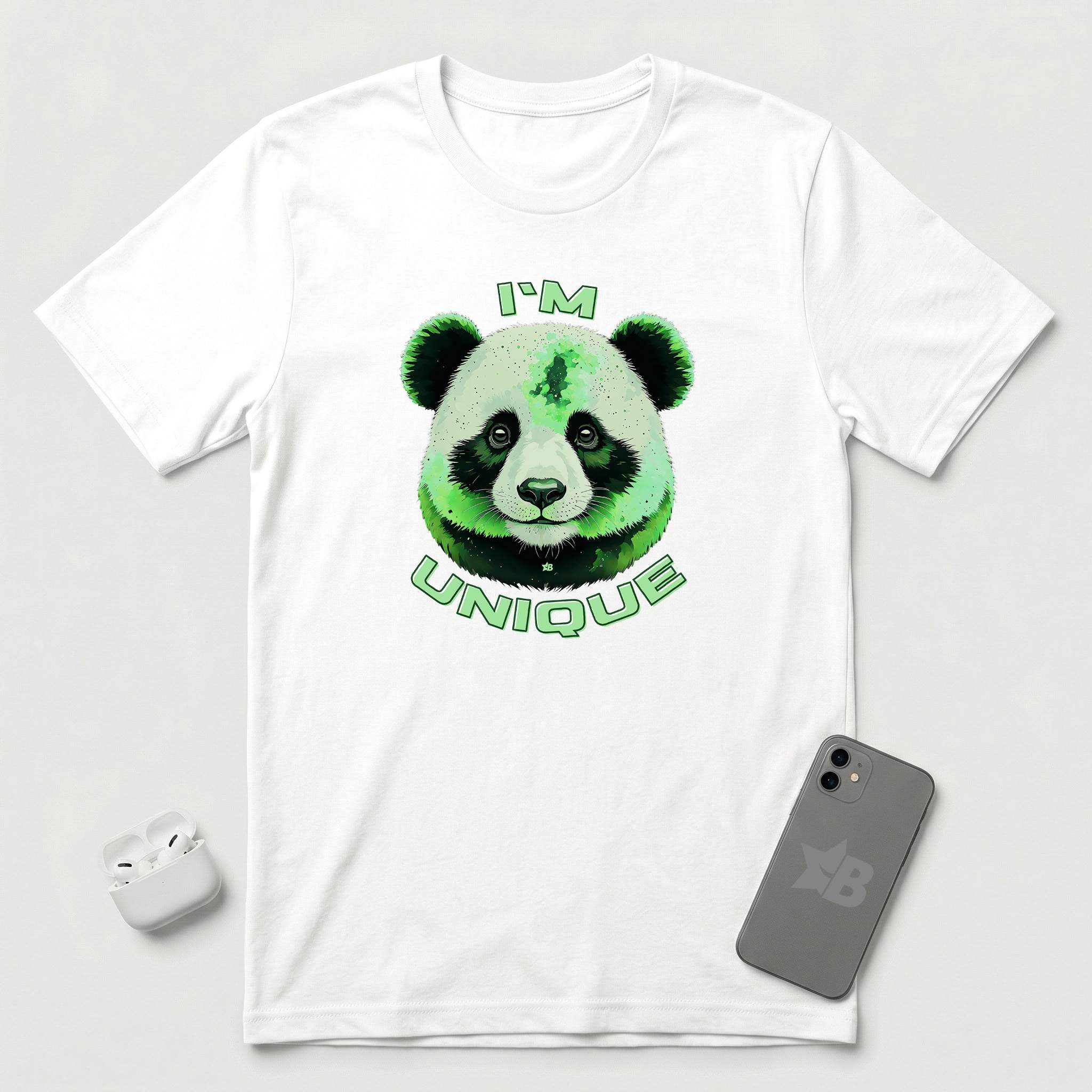I'm Unique - Green Panda - T-Shirt - White mockup