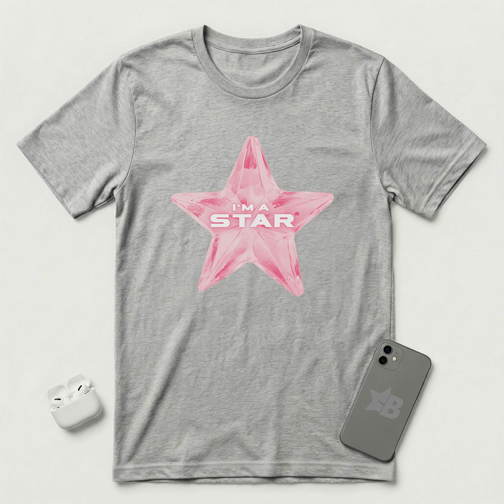 I'm a Star - Pink Star - T-Shirt - Athletic Heather mockup