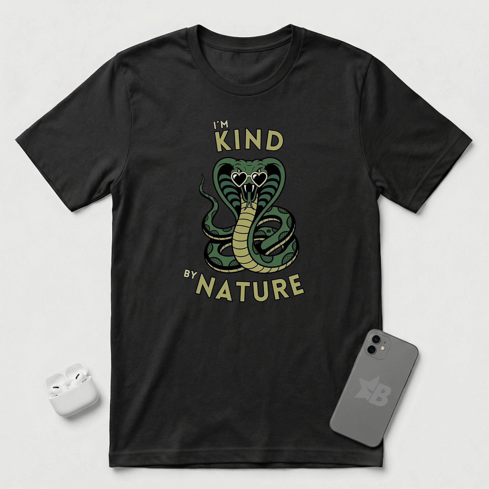 I'm Kind by Nature - Green Cobra - T-Shirt - Black mockup