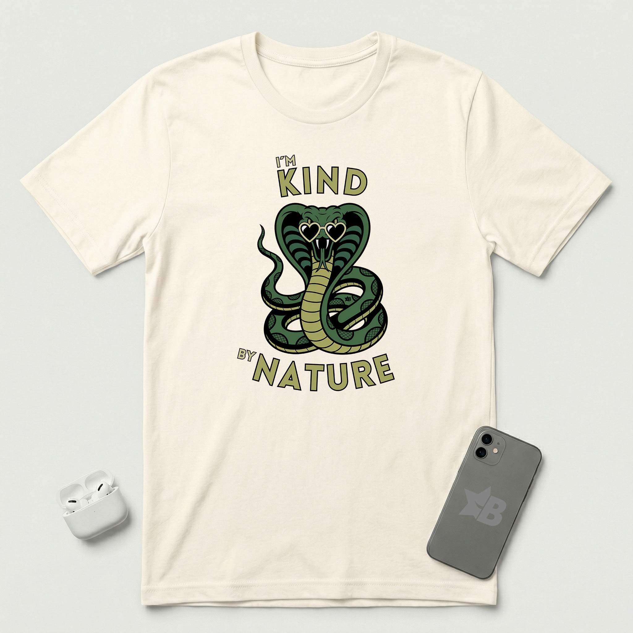 I'm Kind by Nature - Green Cobra - T-Shirt - Natural mockup