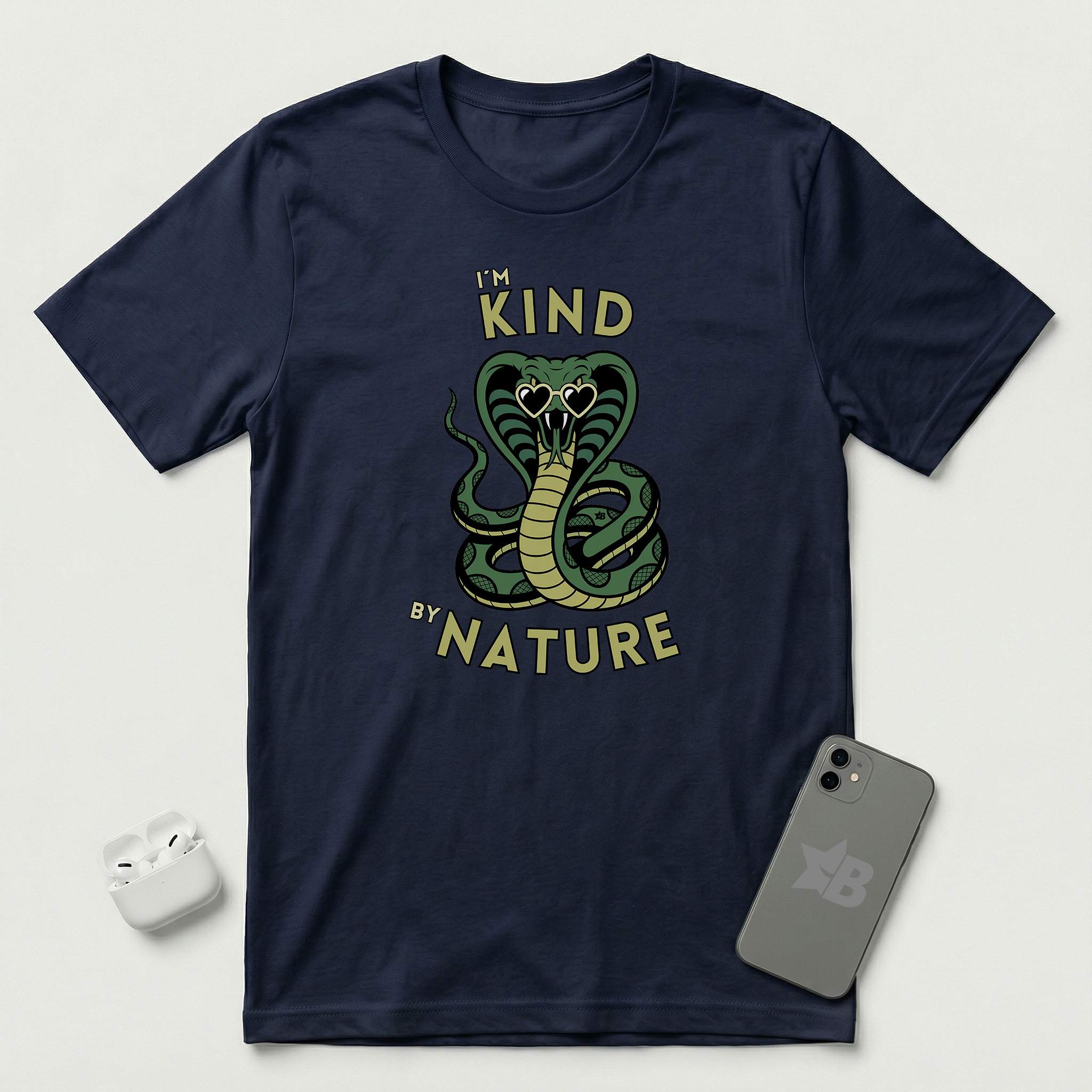 I'm Kind by Nature - Green Cobra - T-Shirt - Navy mockup
