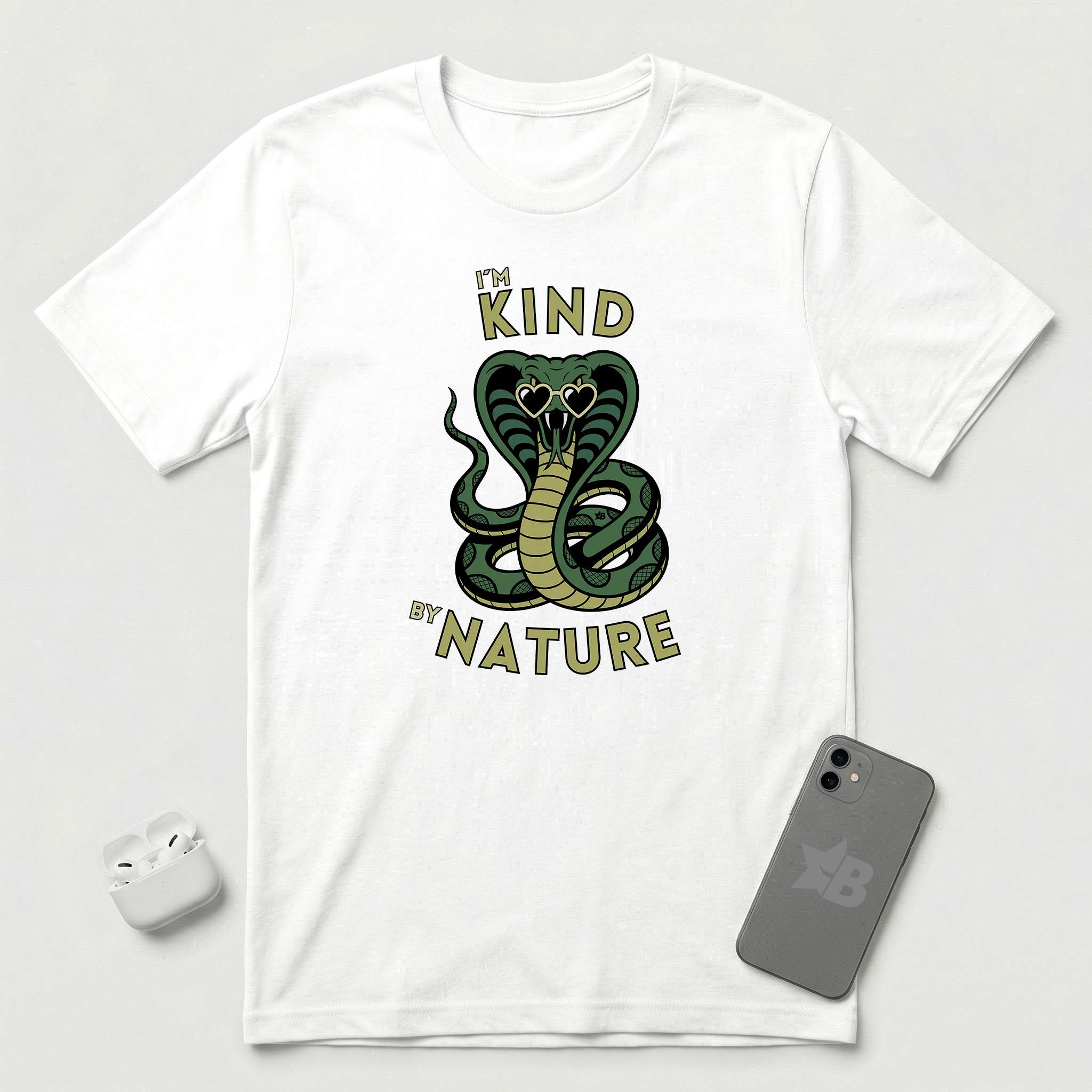 I'm Kind by Nature - Green Cobra - T-Shirt - White mockup