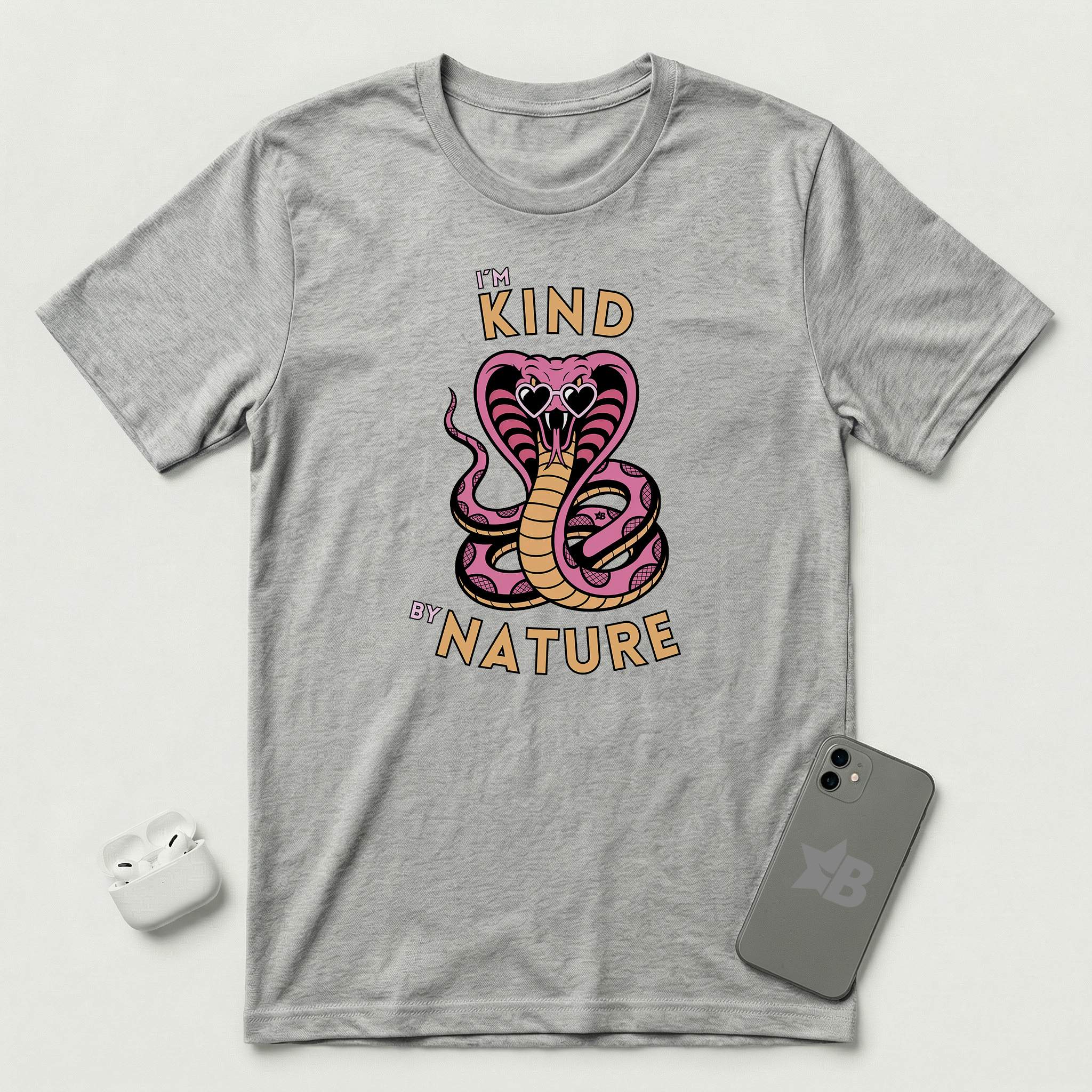 I'm Kind by Nature - Pink Cobra - T-Shirt - Athletic Heather mockup