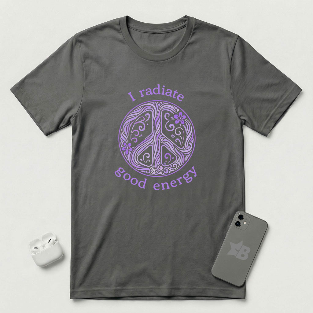 I Radiate Good Energy - Purple Peace Sign - T-Shirt - Asphalt mockup