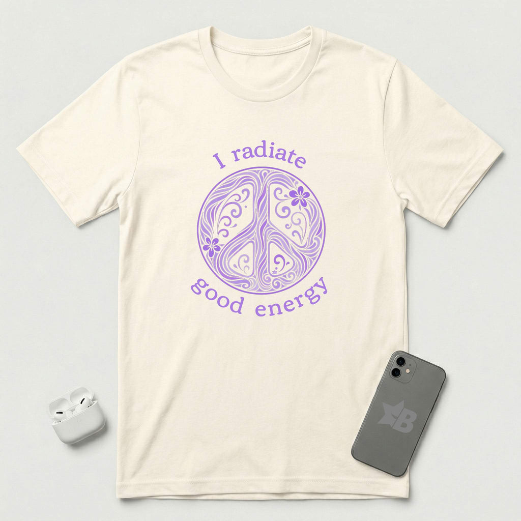 I Radiate Good Energy - Purple Peace Sign - T-Shirt - Natural mockup