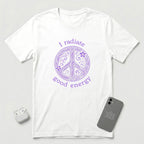 I Radiate Good Energy - Purple Peace Sign - T-Shirt - White mockup