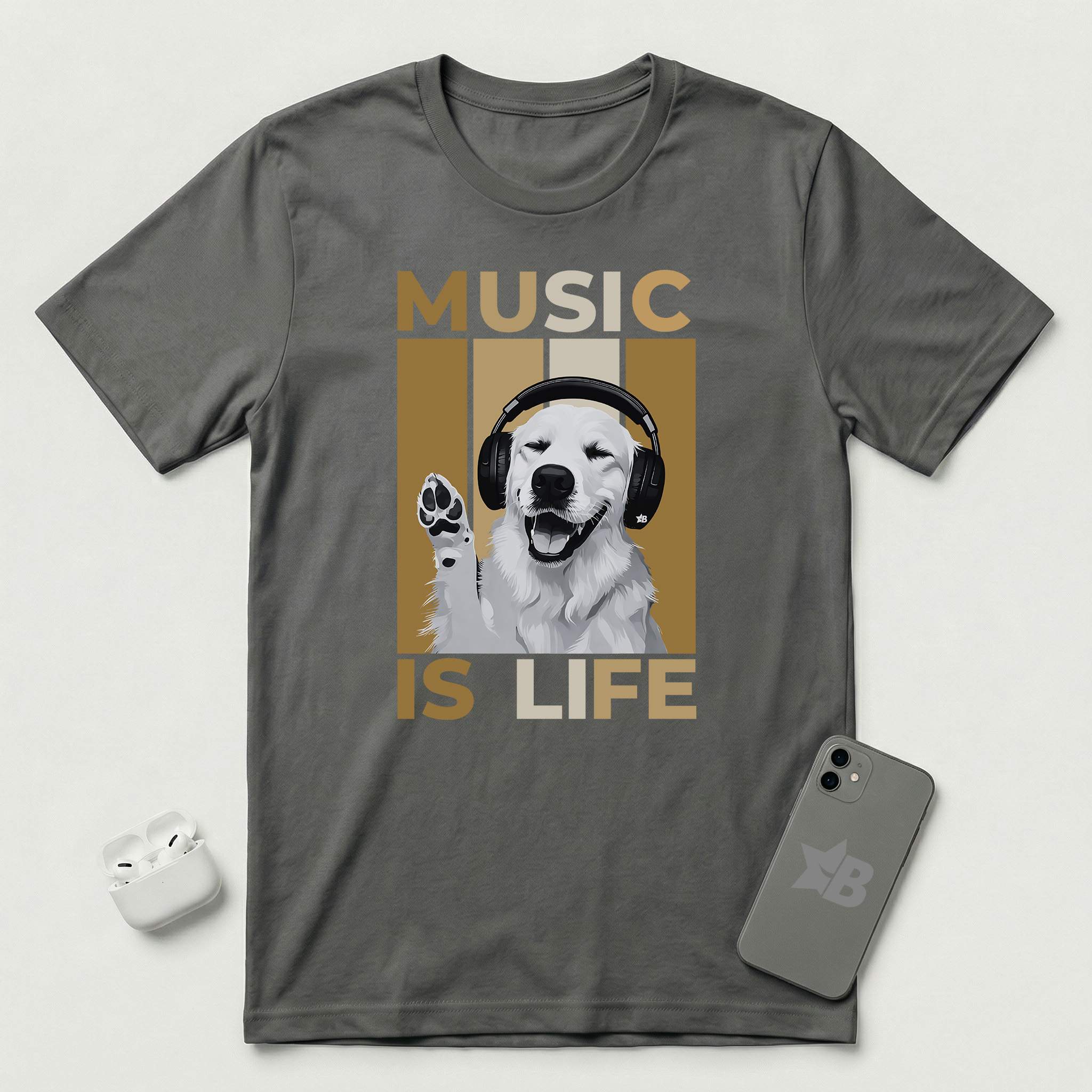 Music is Life - Dog - T-Shirt - Asphalt mockup