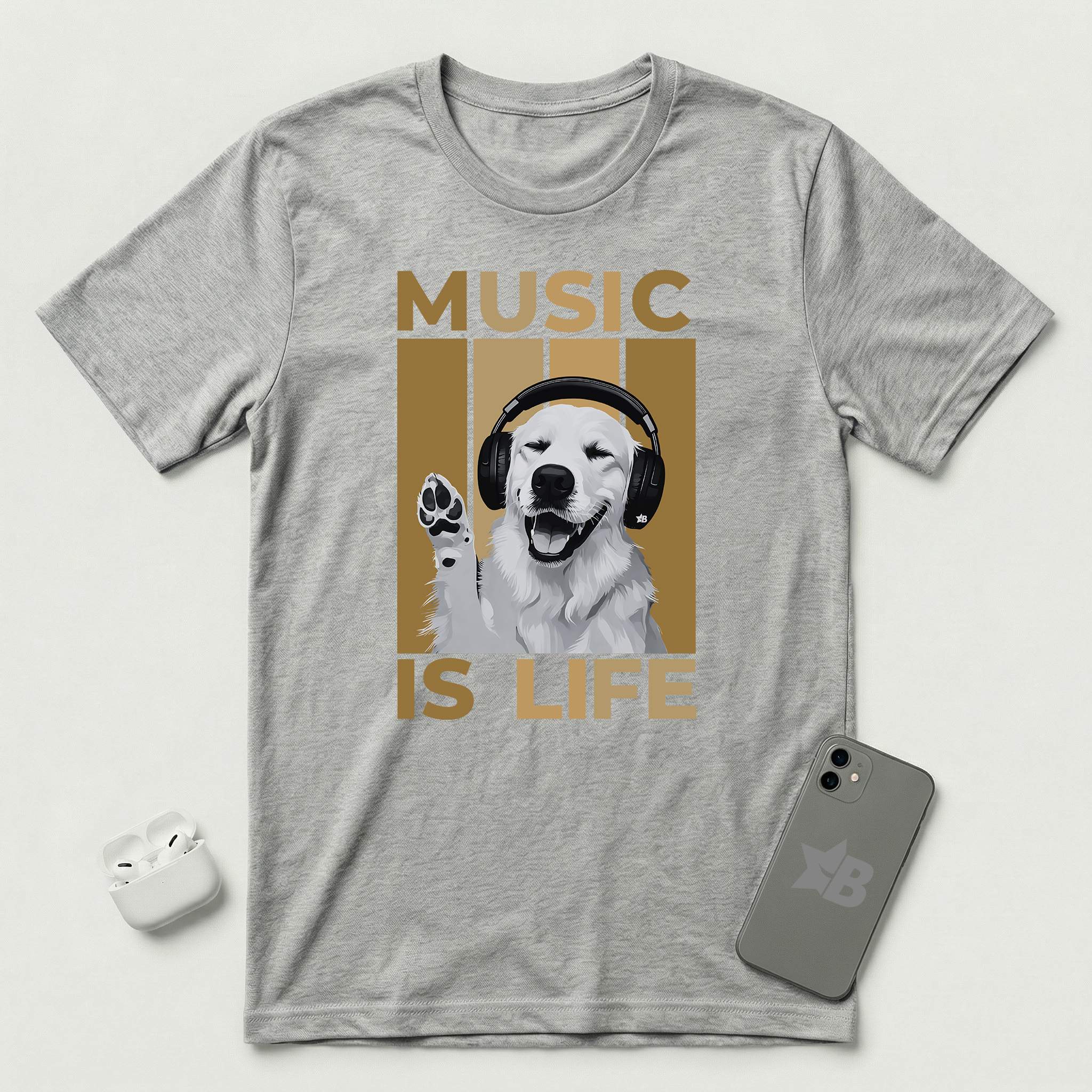 Music is Life - Dog - T-Shirt - Athletic Heather mockup