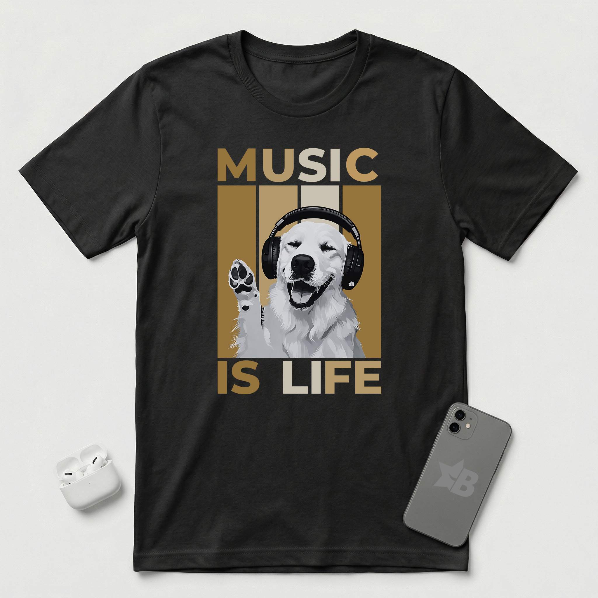 Music is Life - Dog - T-Shirt - Black mockup