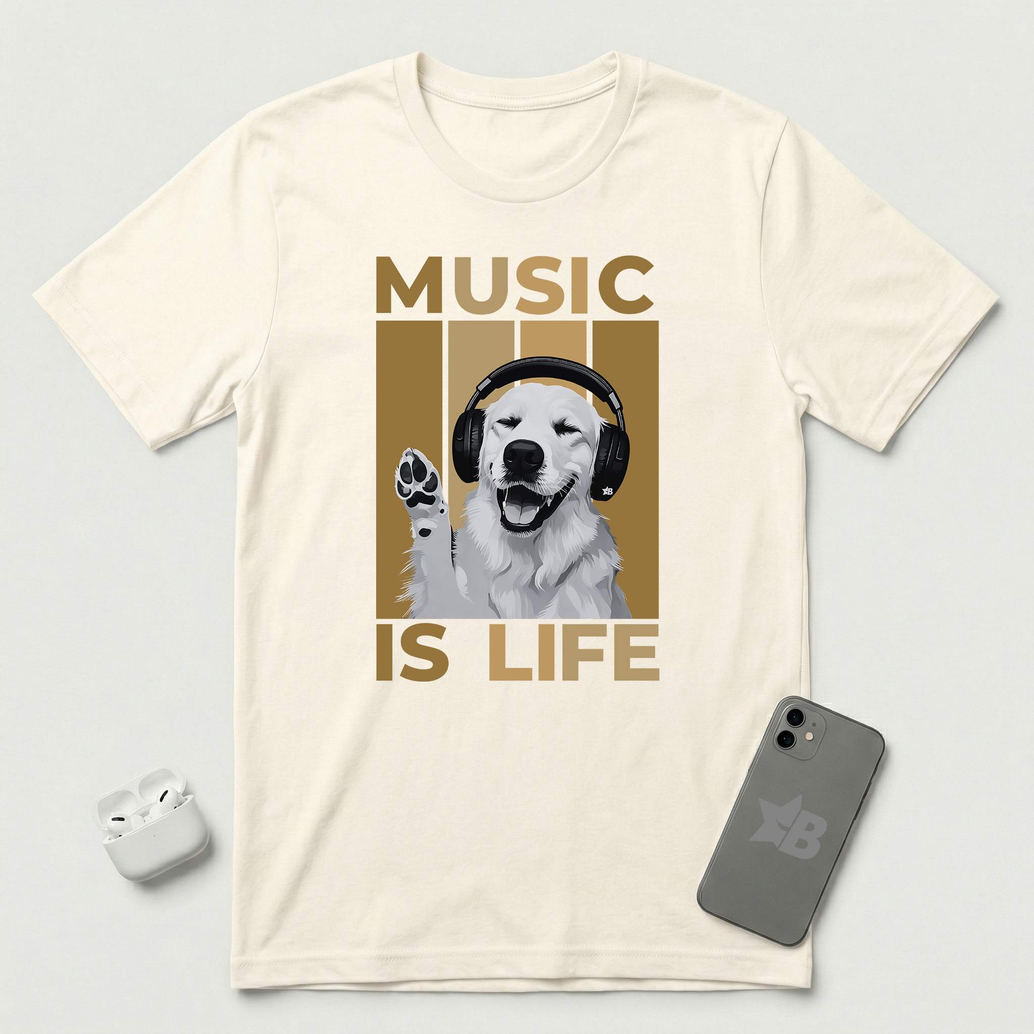 Music is Life - Dog - T-Shirt - Natural mockup