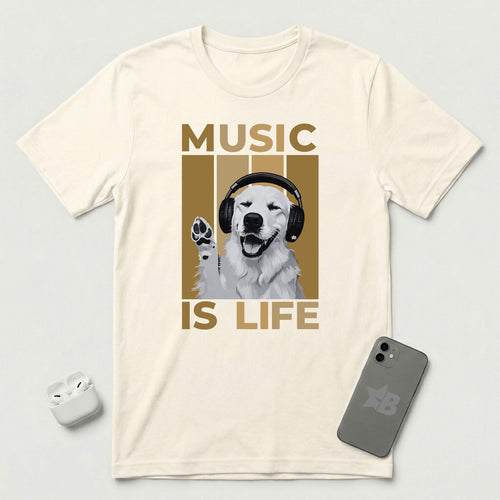 Music is Life - Dog - T-Shirt - Natural mockup