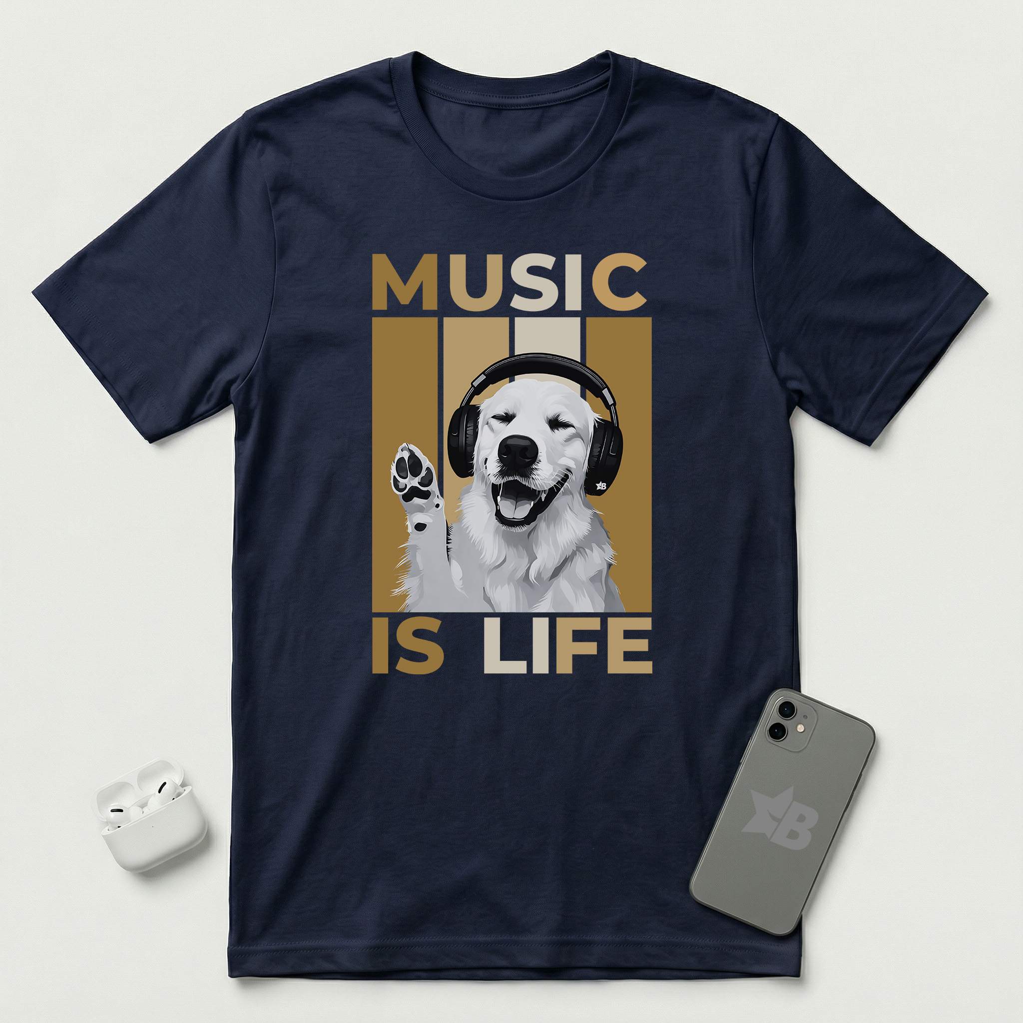 Music is Life - Dog - T-Shirt - Navy mockup