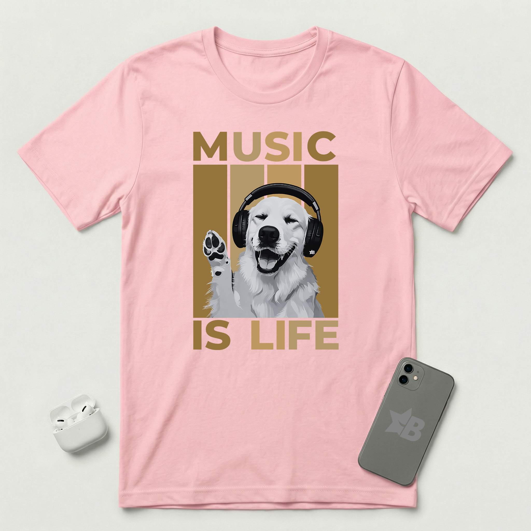 Music is Life - Dog - T-Shirt - Pink mockup