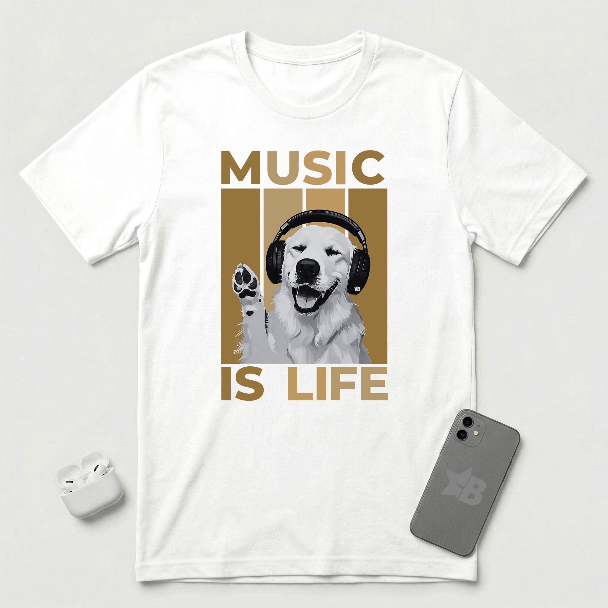 Music is Life - Dog - T-Shirt - White mockup