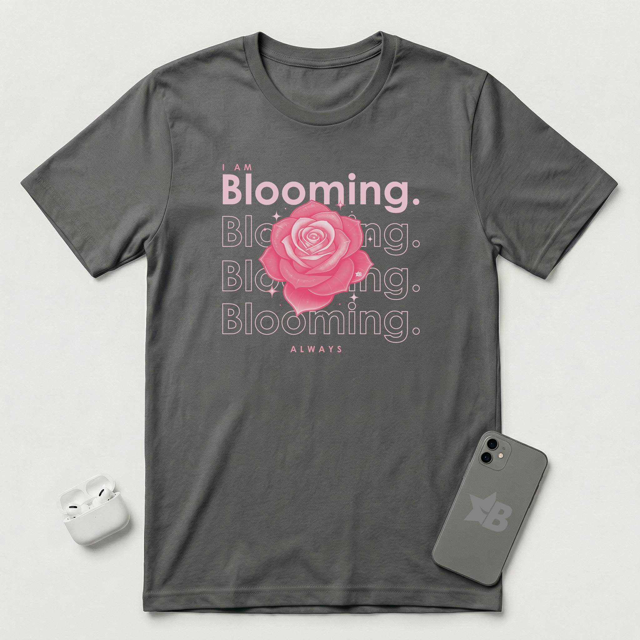 I am Blooming - Pink Flower - T-Shirt - Asphalt mockup